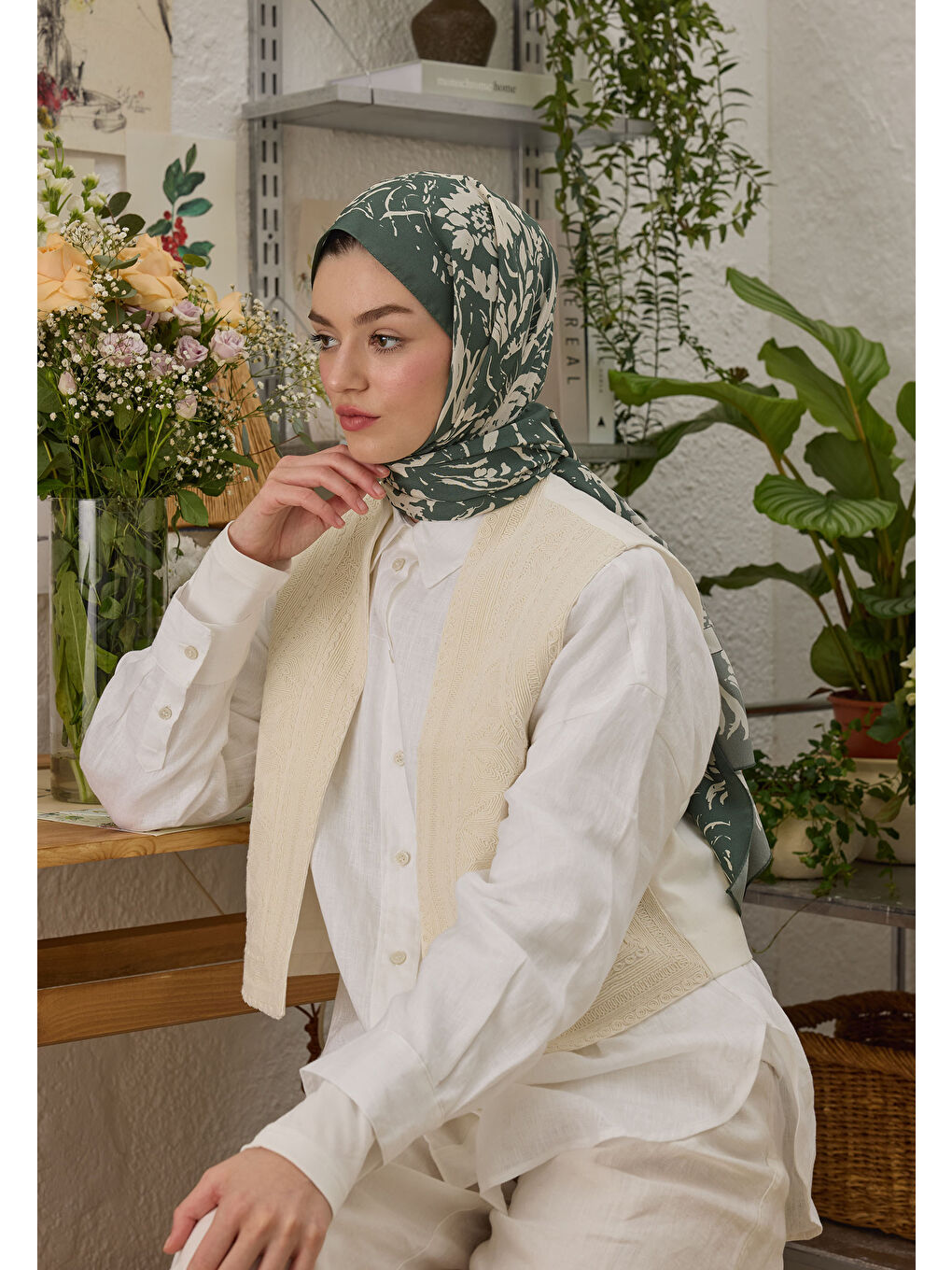 Vıolet Desen Şal Yeşil-1