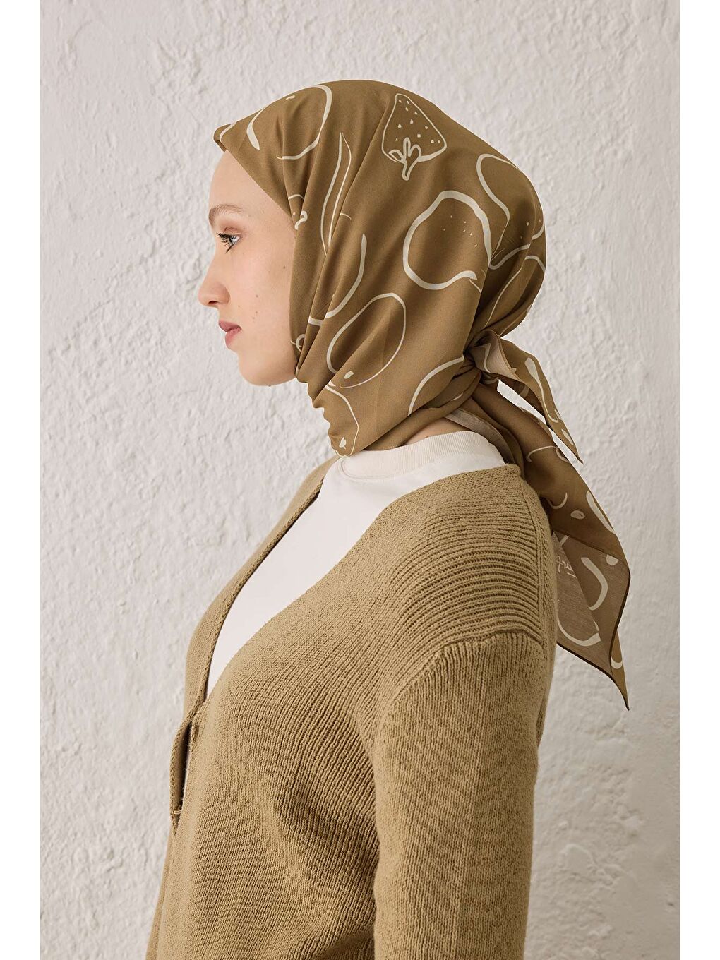 Eloıse Desen Pamuk İpek Eşarp Yağ Yeşili-3