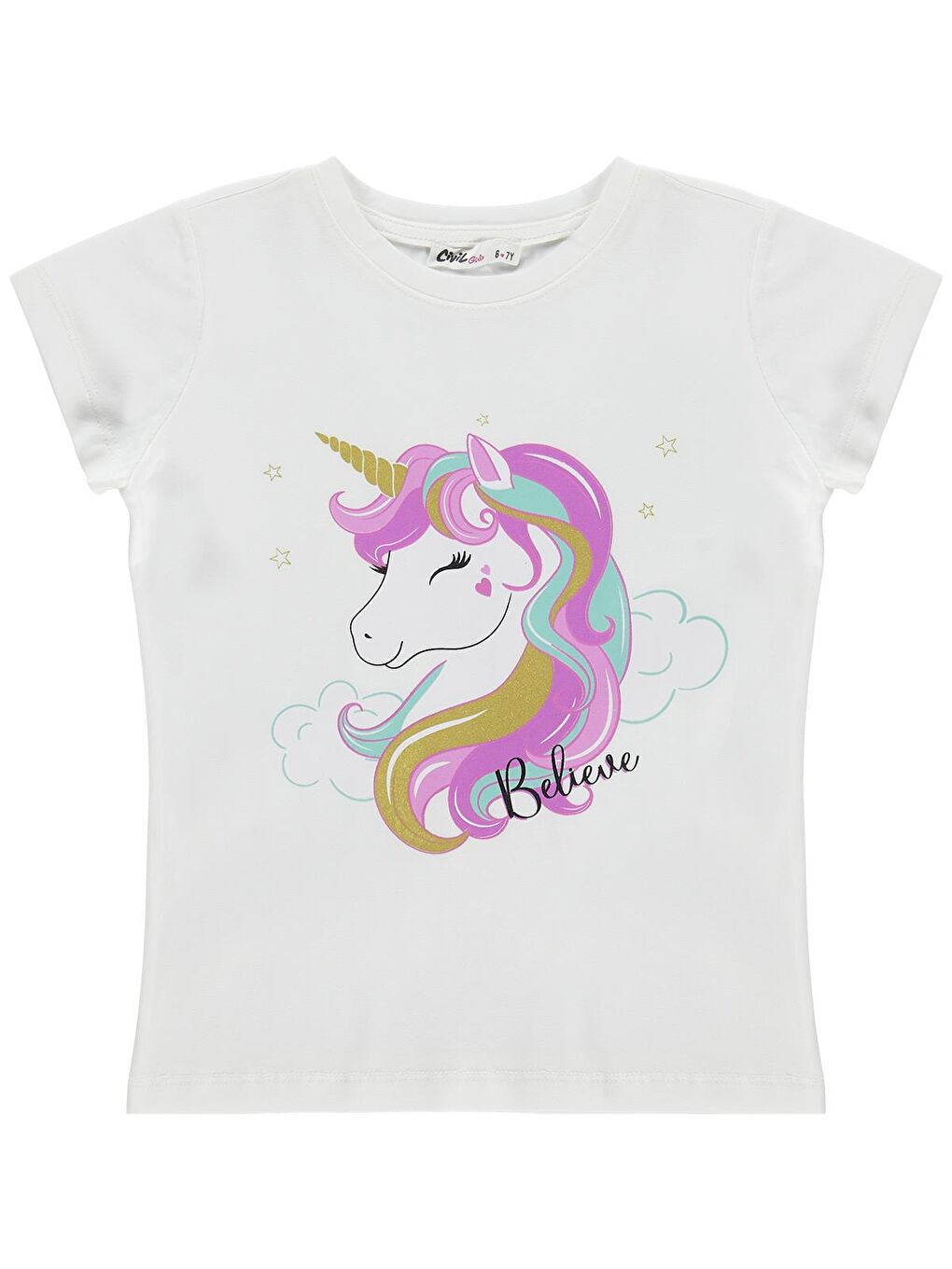 Girls Baskılı 6-9 Yaş Tişört - Kırık Beyaz