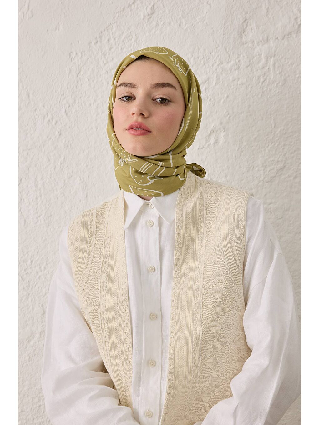 Eloıse Desen Pamuk İpek Eşarp Yeşil