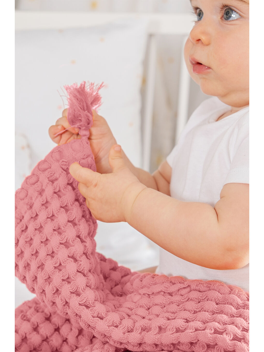 Pembe %100 Pamuk Tek Kısılık Waffle Pıke - PEMBE-4