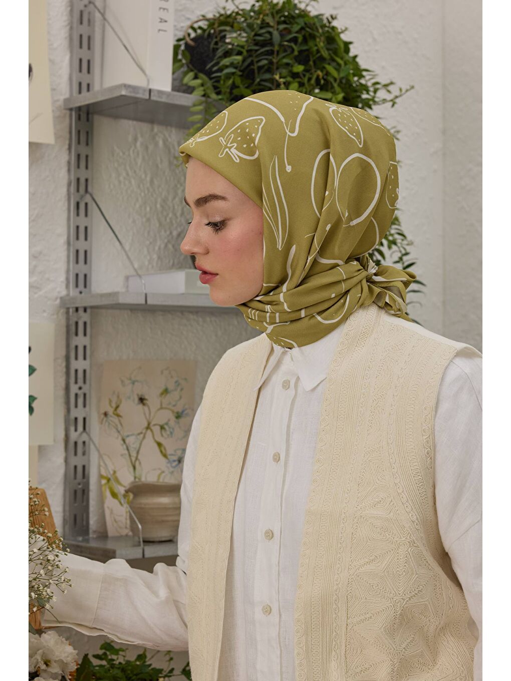 Eloıse Desen Pamuk İpek Eşarp Yeşil-2