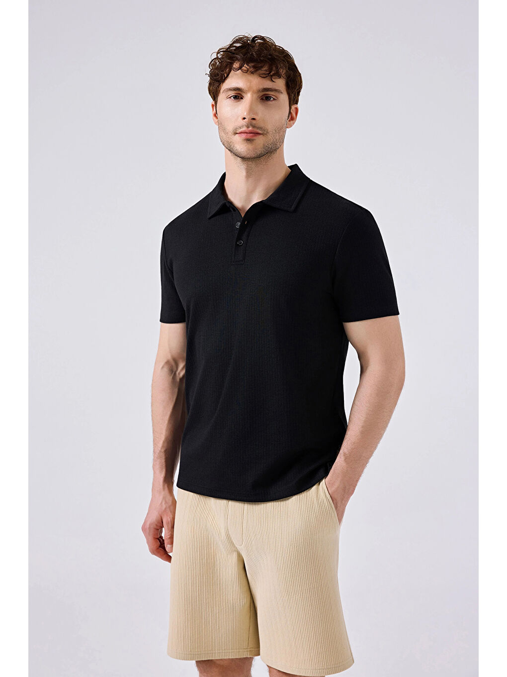 Siyah Regular Fit Düğmeli Polo Yaka T Shirt 6SM5003-BK