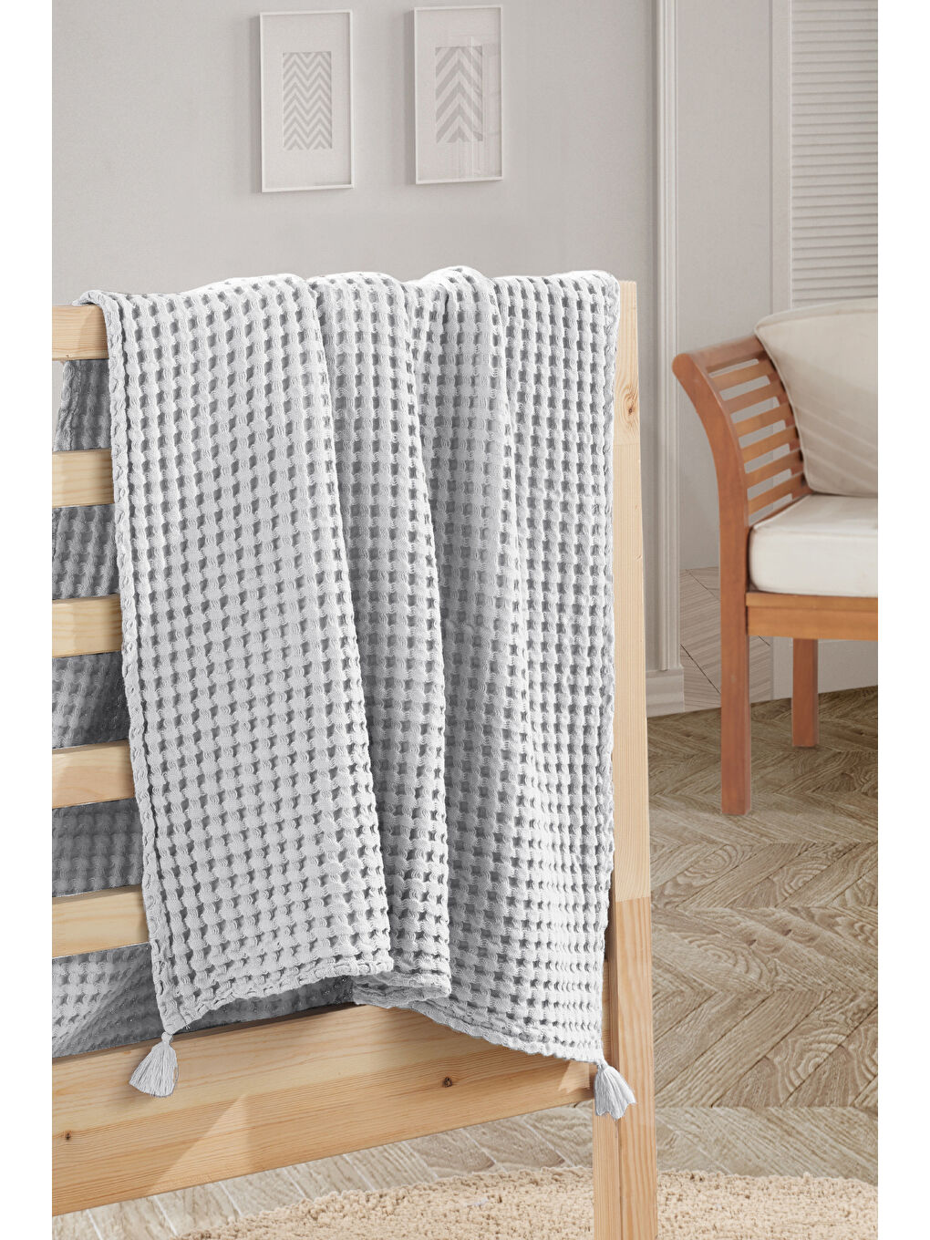 Beyaz %100 Pamuk Tek Kısılık Waffle Pike- GRI-1