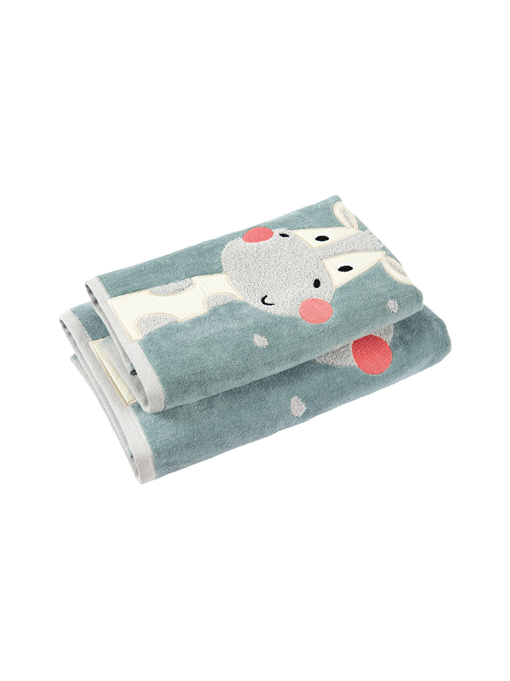 Yeşil Zürafa Jakarlı, İşlemeli Pamuklu Velur Havlu Seti- 70x140cm + 50x90cm-1