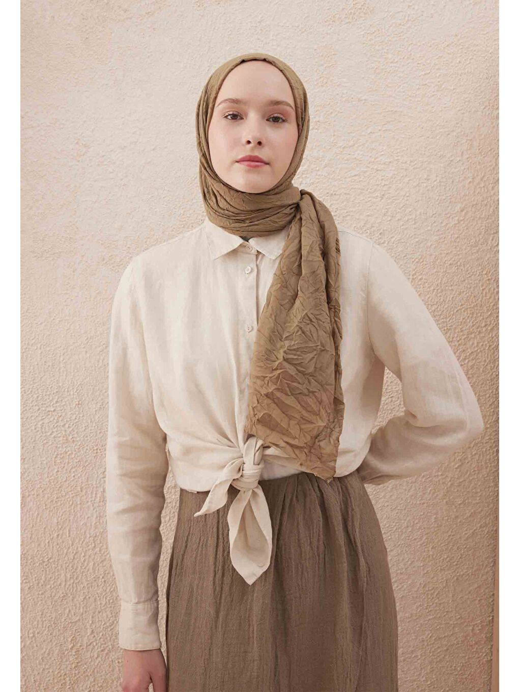 Kahverengi Vual Crash Şal Sahra-3