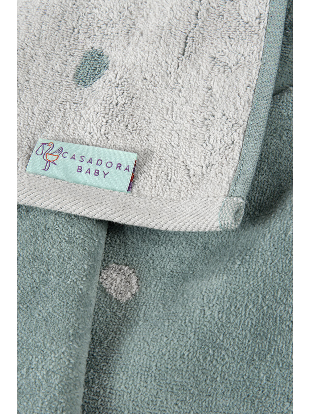 Yeşil Zürafa Jakarlı, İşlemeli Pamuklu Velur Havlu Seti- 70x140cm + 50x90cm-5