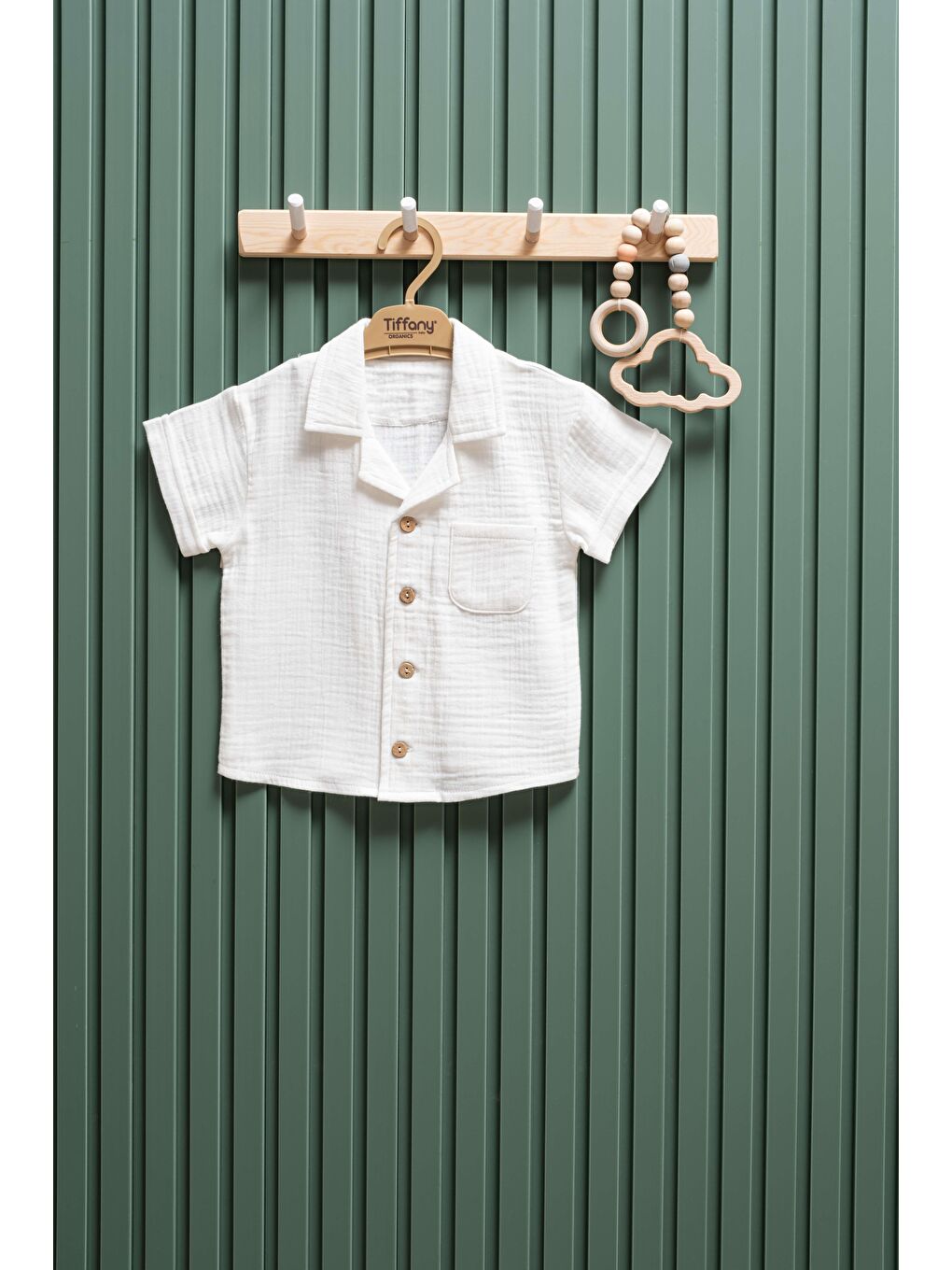 Ekru Unisex Çocuk Müslin Kumaş Kısa Kollu Gömlek 6 Ay 3 Yaş