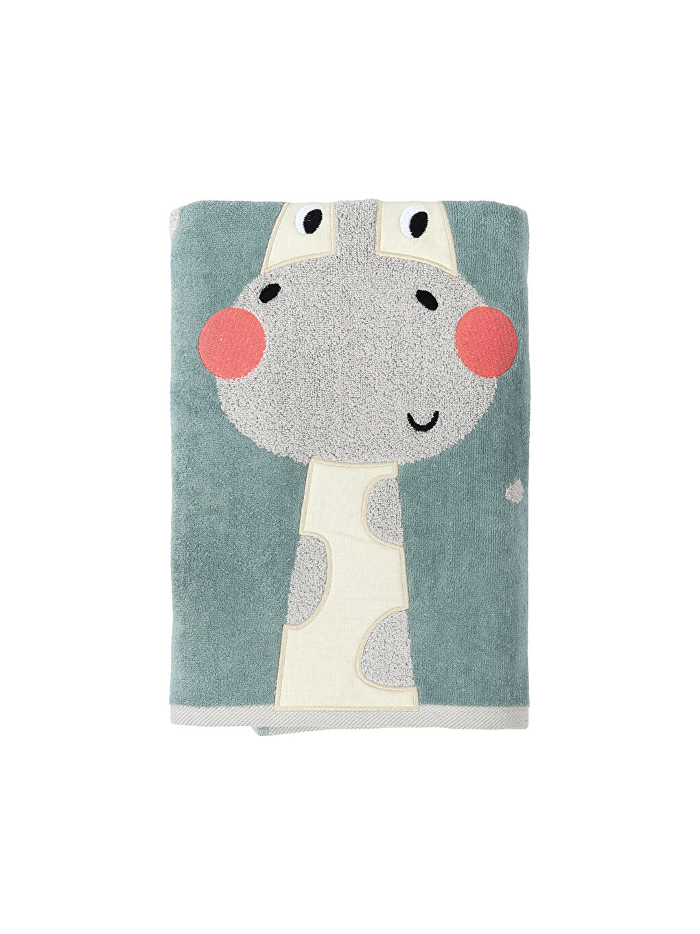 Yeşil Zürafa Jakarlı, İşlemeli Pamuklu Velur Havlu - 70x140 cm
