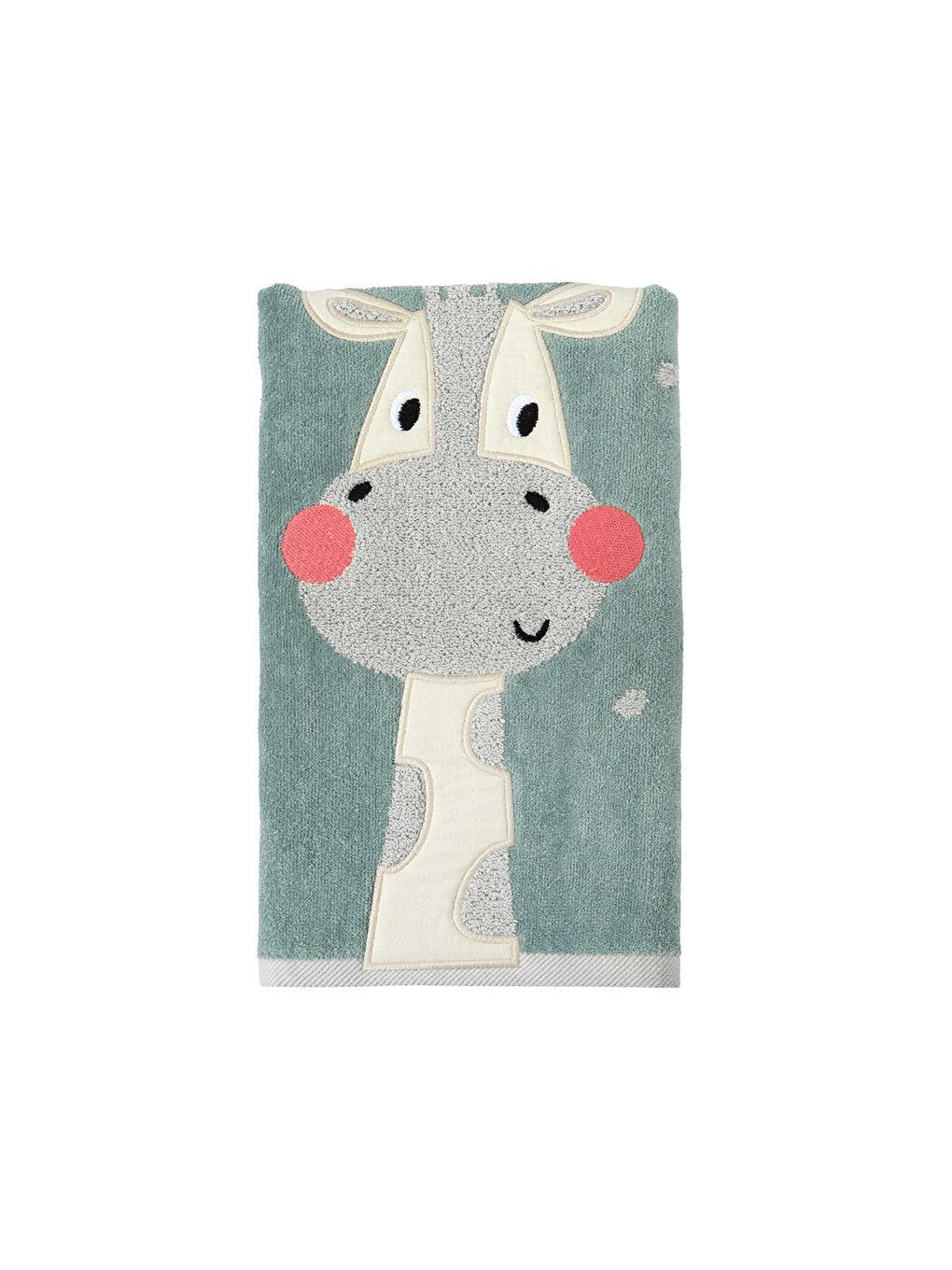 Yeşil Zürafa Jakarlı,  İşlemeli Pamuklu Velur Havlu - 50x90 cm