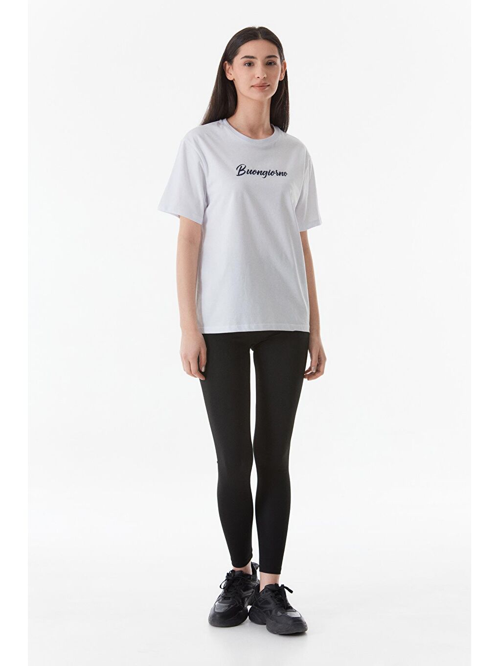 Beyaz Buongiorno Nakışlı Oversize Tişört