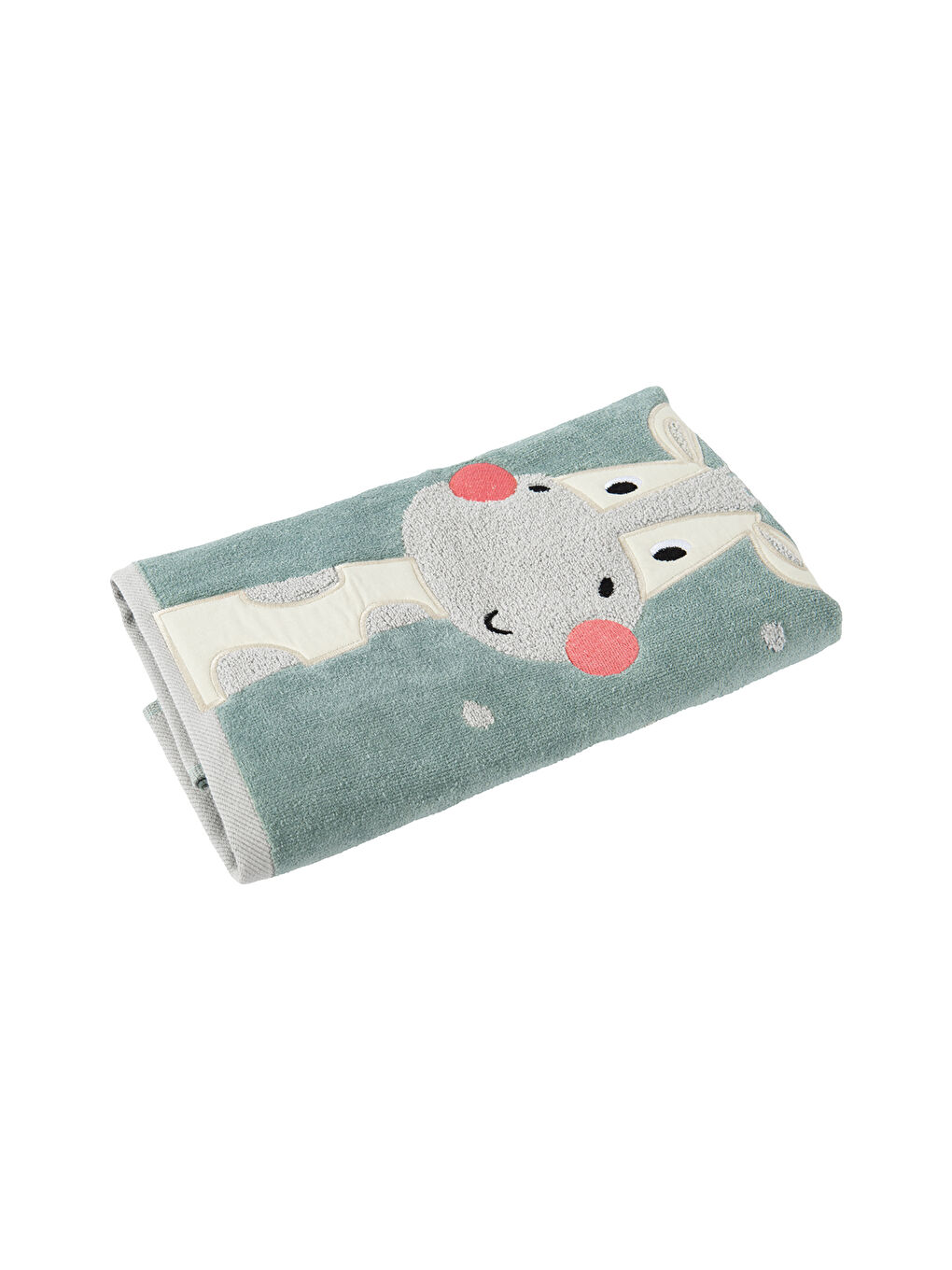 Yeşil Zürafa Jakarlı,  İşlemeli Pamuklu Velur Havlu - 50x90 cm-1