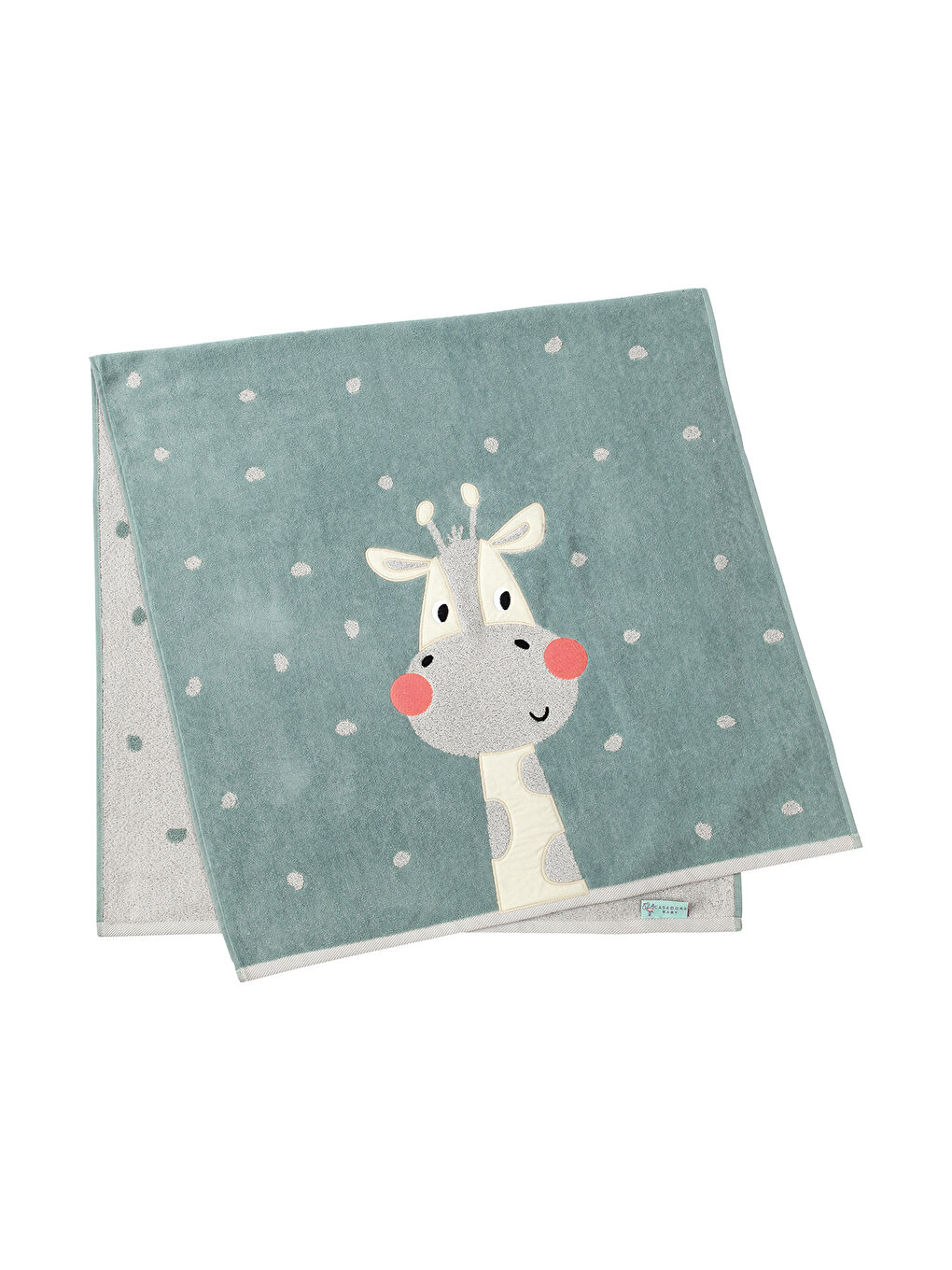 Yeşil Zürafa Jakarlı, İşlemeli Pamuklu Velur Havlu - 70x140 cm-2