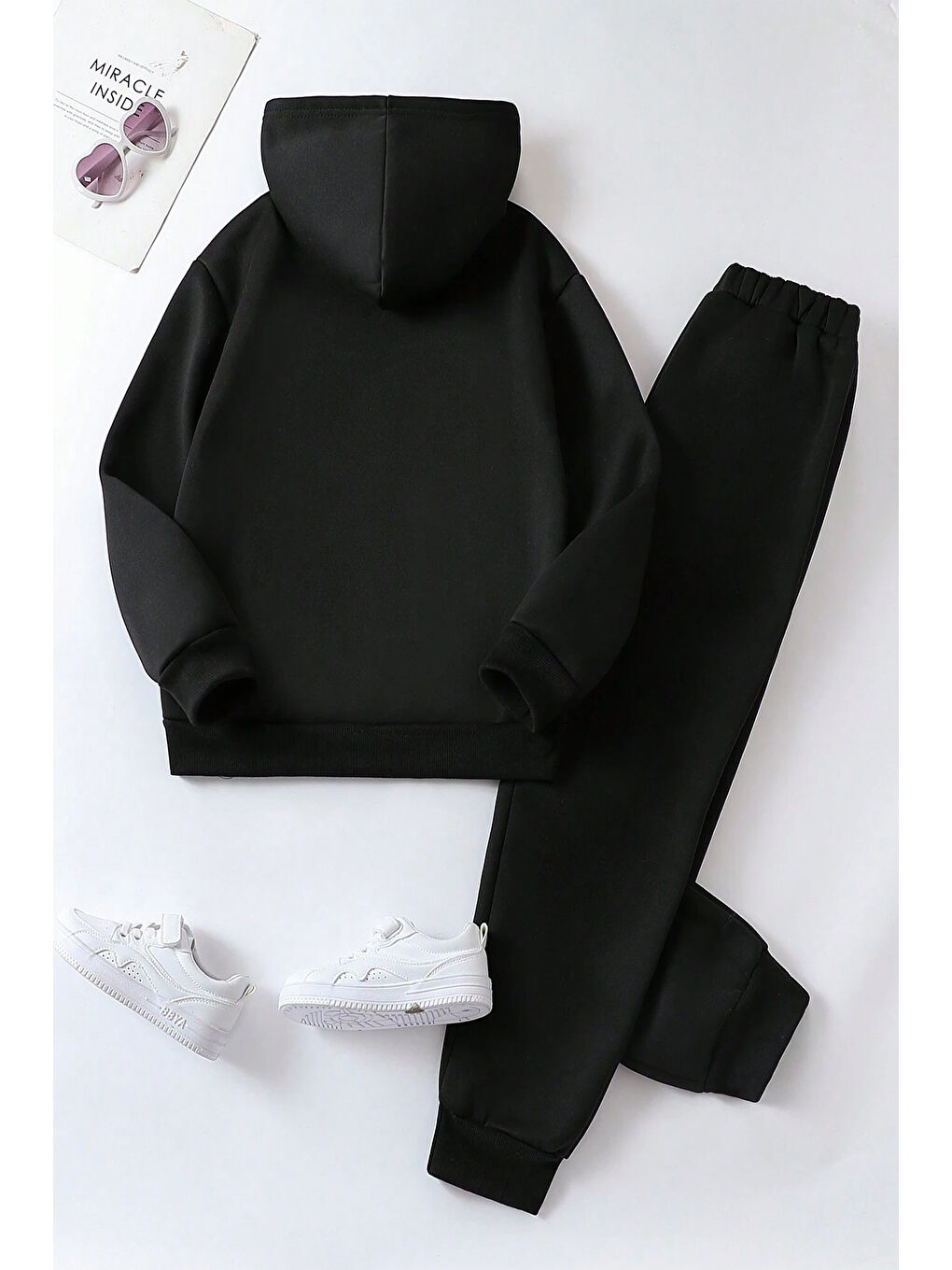 Siyah Mooooody Baskılı Erkek - Kız Rahat Eşofman Takımı-1