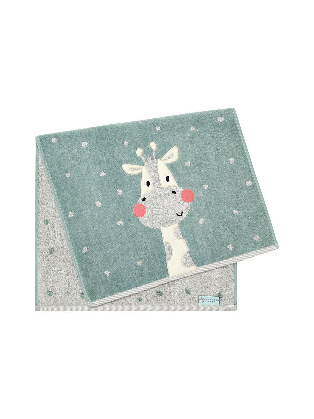 Yeşil Zürafa Jakarlı,  İşlemeli Pamuklu Velur Havlu - 50x90 cm-2