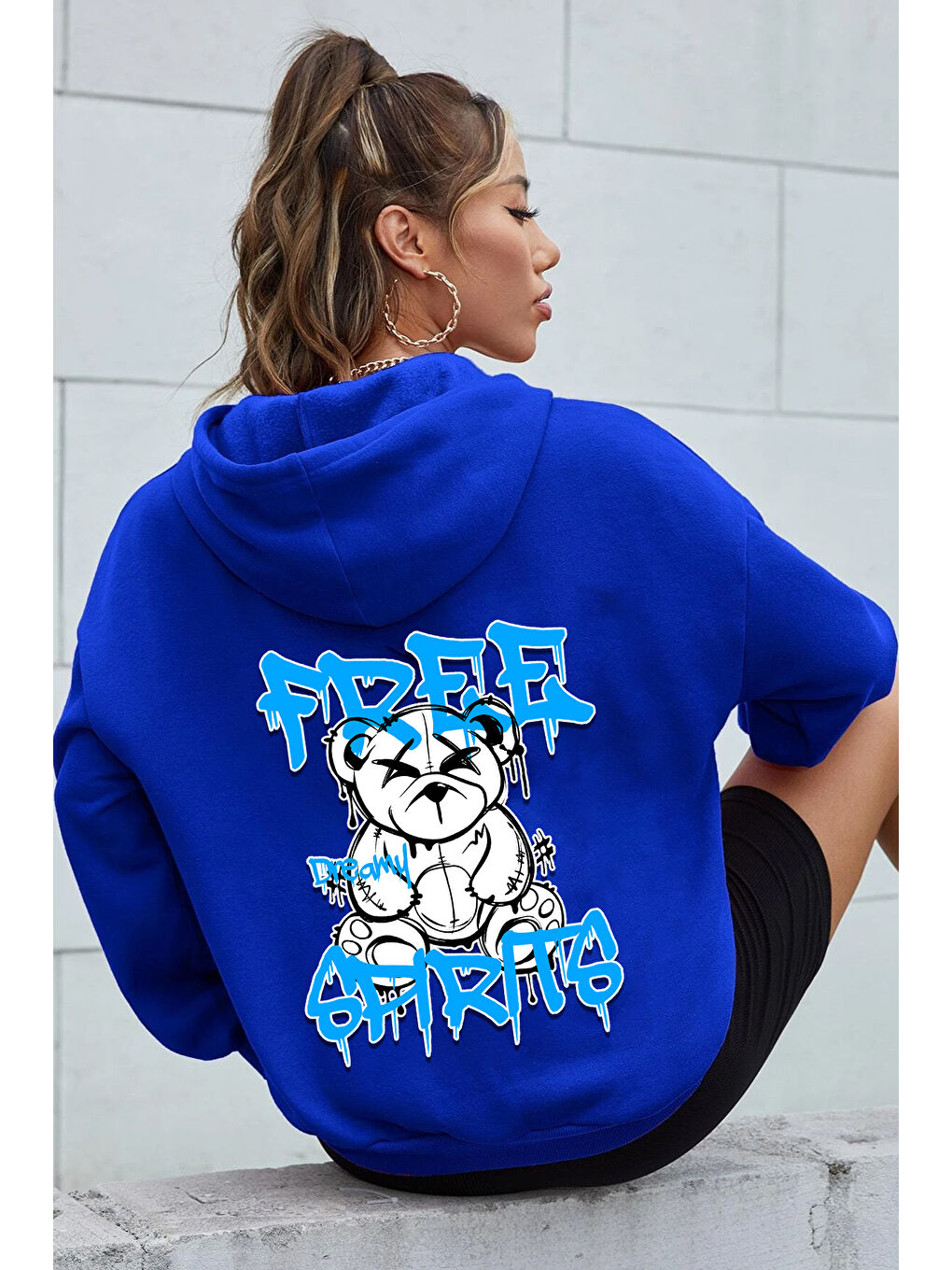 uyguntarz Mavi Free Grafiti Sırt Baskılı Sweatshirt - 1