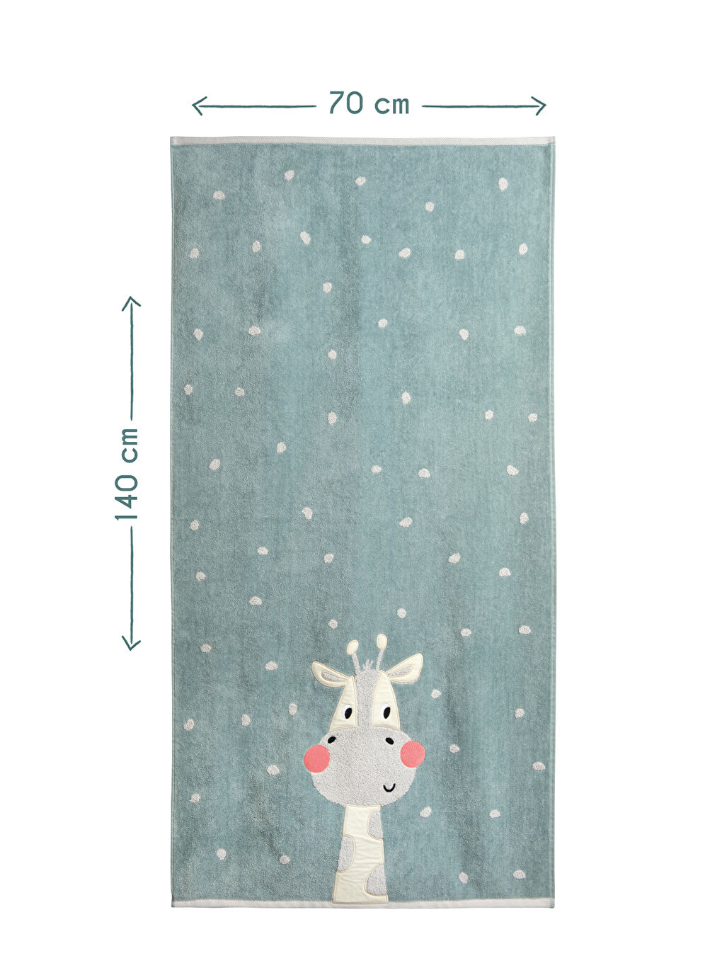 Yeşil Zürafa Jakarlı, İşlemeli Pamuklu Velur Havlu - 70x140 cm-5