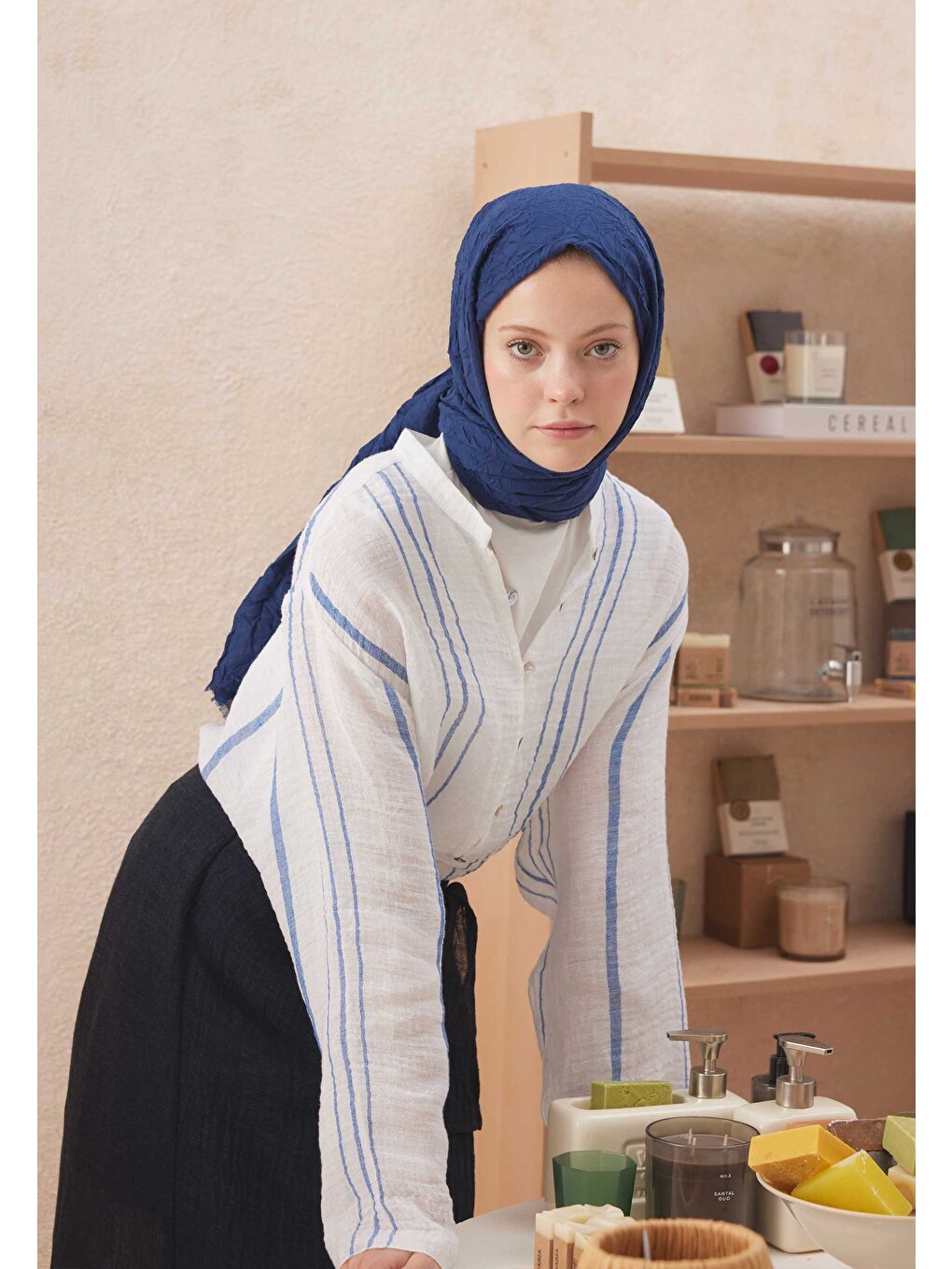 Mavi Vual Crash Şal Gece Mavısı-1