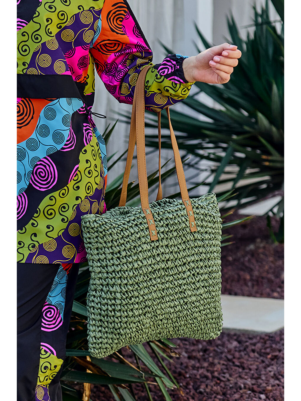 Remsa Hasır Çanta Plaj Çantası 015 Haki-1