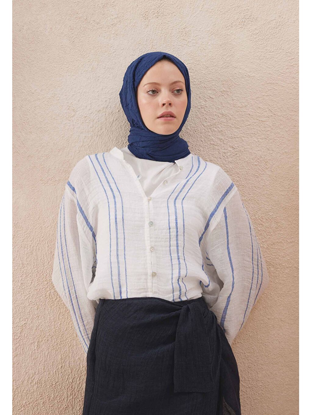 Mavi Vual Crash Şal Gece Mavısı-2