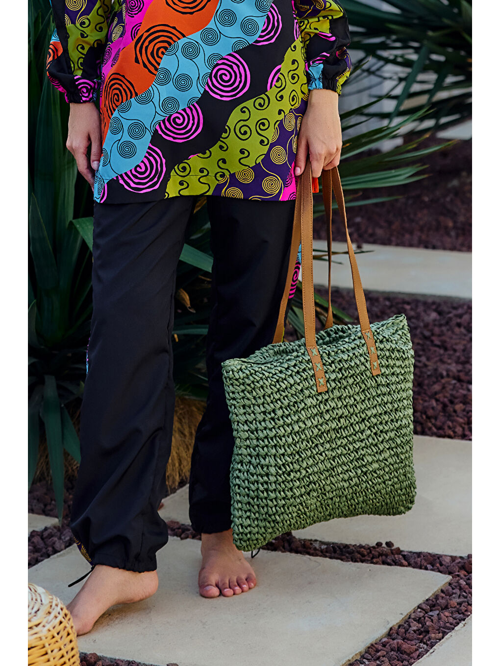 Remsa Hasır Çanta Plaj Çantası 015 Haki-3