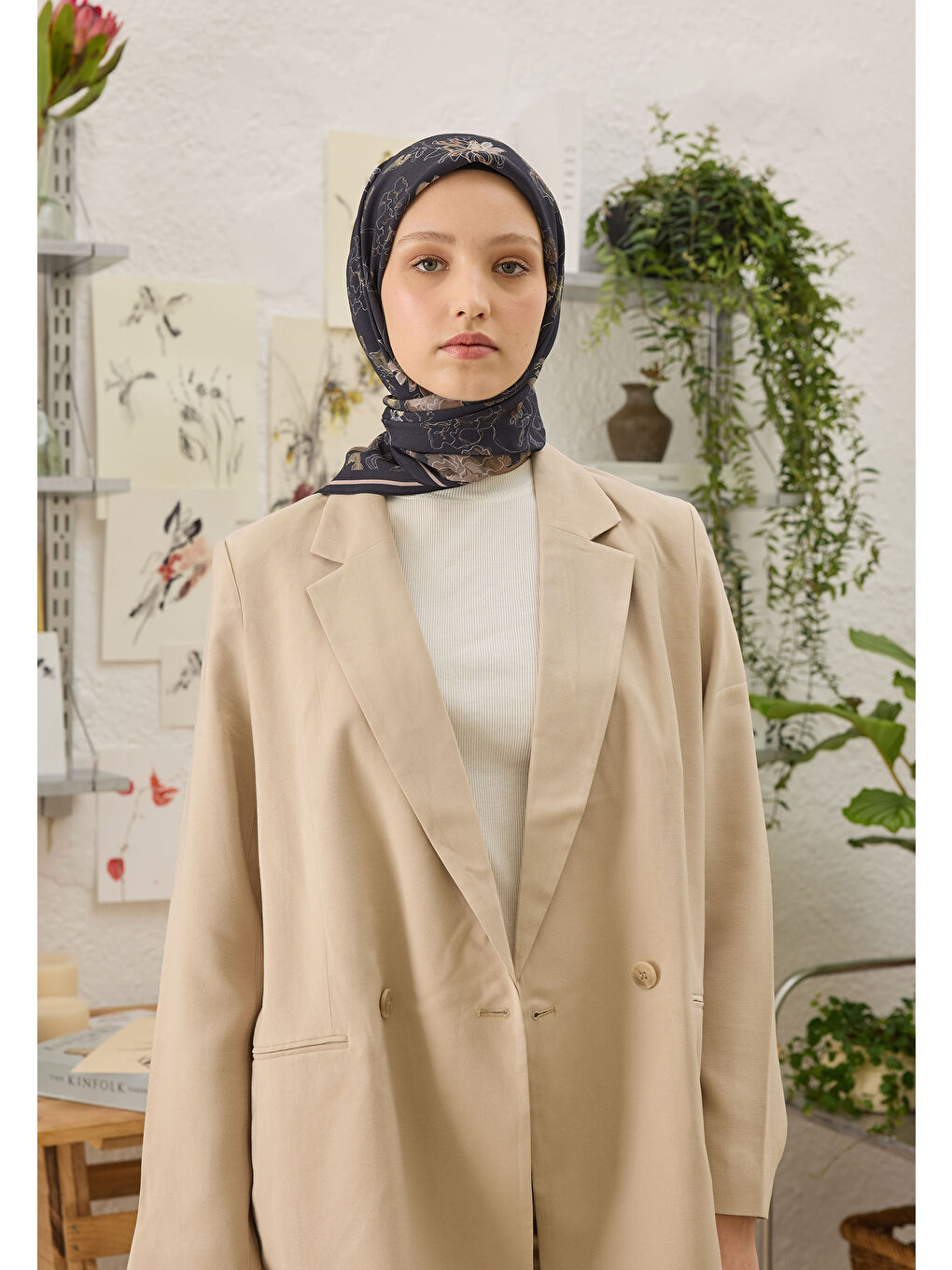 Delıa Desen Pamuk İpek Eşarp Siyah-1