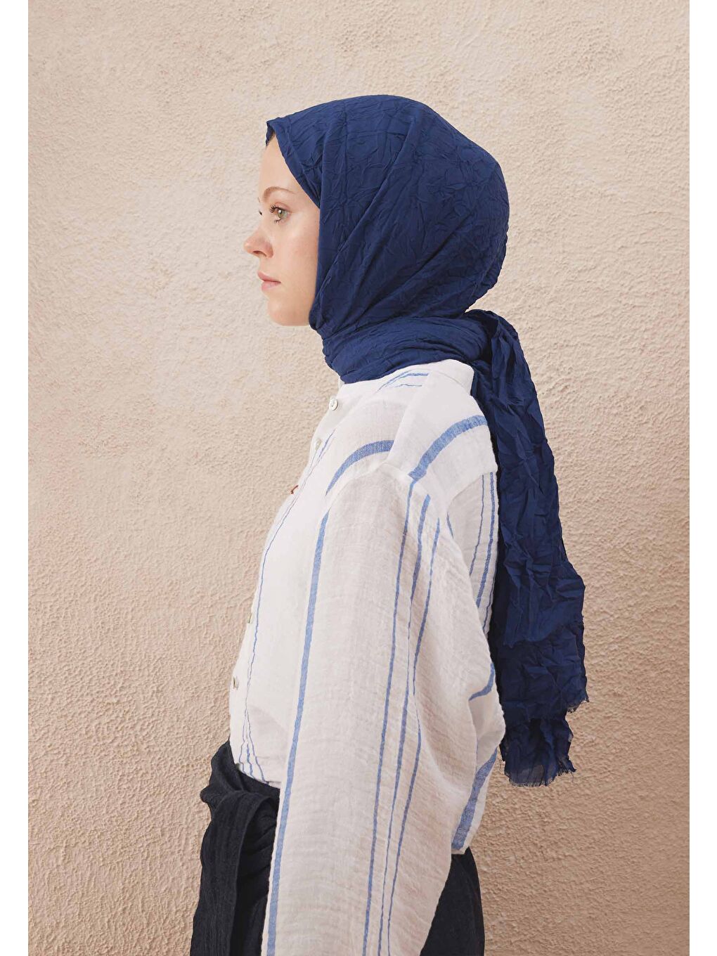 Mavi Vual Crash Şal Gece Mavısı-3