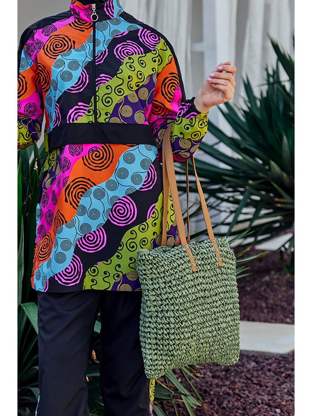 Remsa Hasır Çanta Plaj Çantası 015 Haki-4