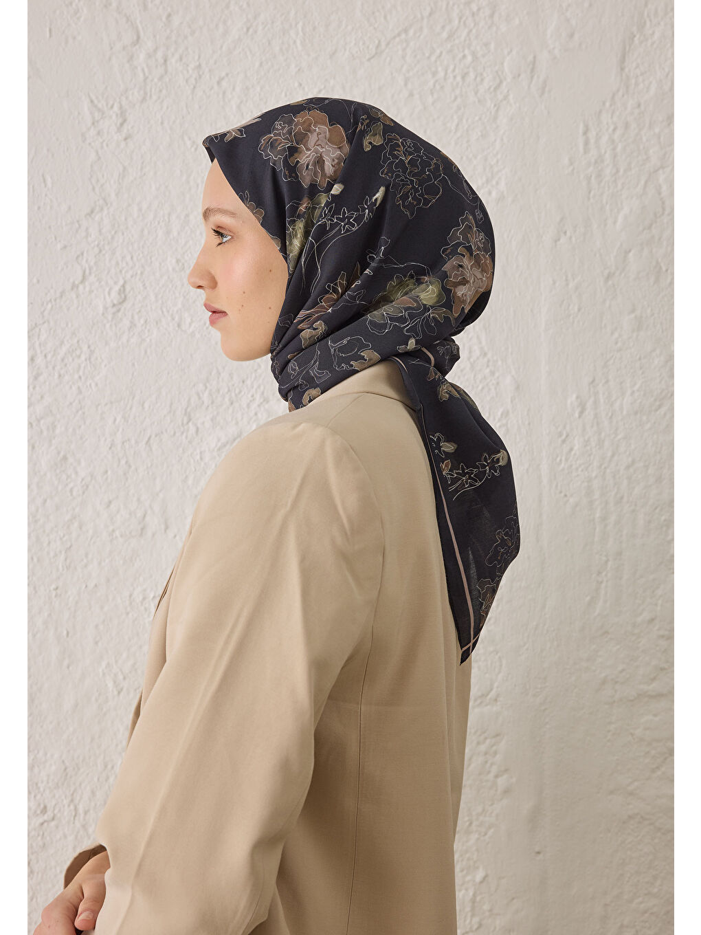 Delıa Desen Pamuk İpek Eşarp Siyah-3