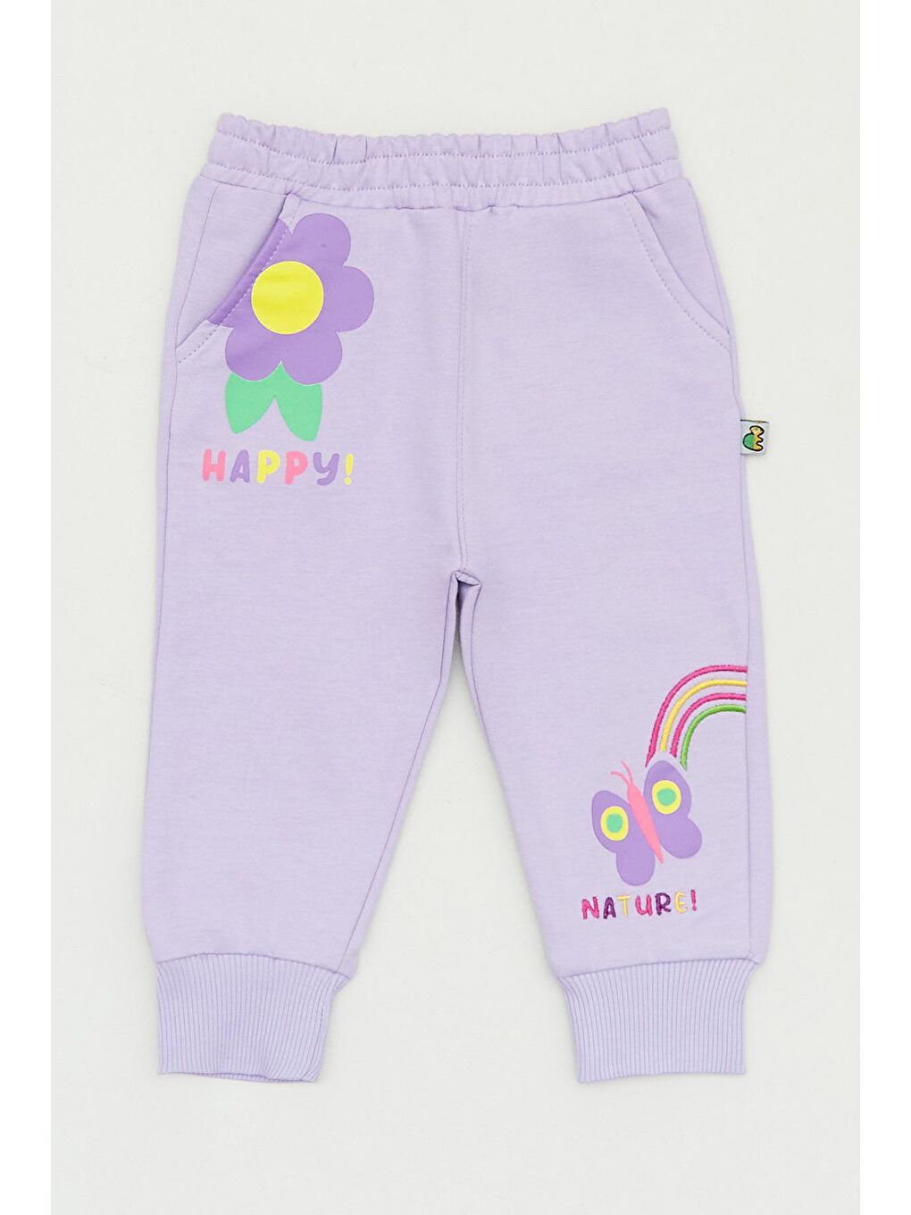 Lila Baskılı Paçası Lastikli Kız Çocuk Eşofman Altı