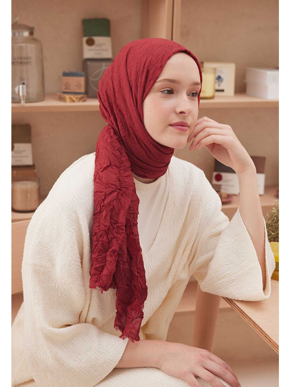 Vual Crash Şal Soft Kırmızı