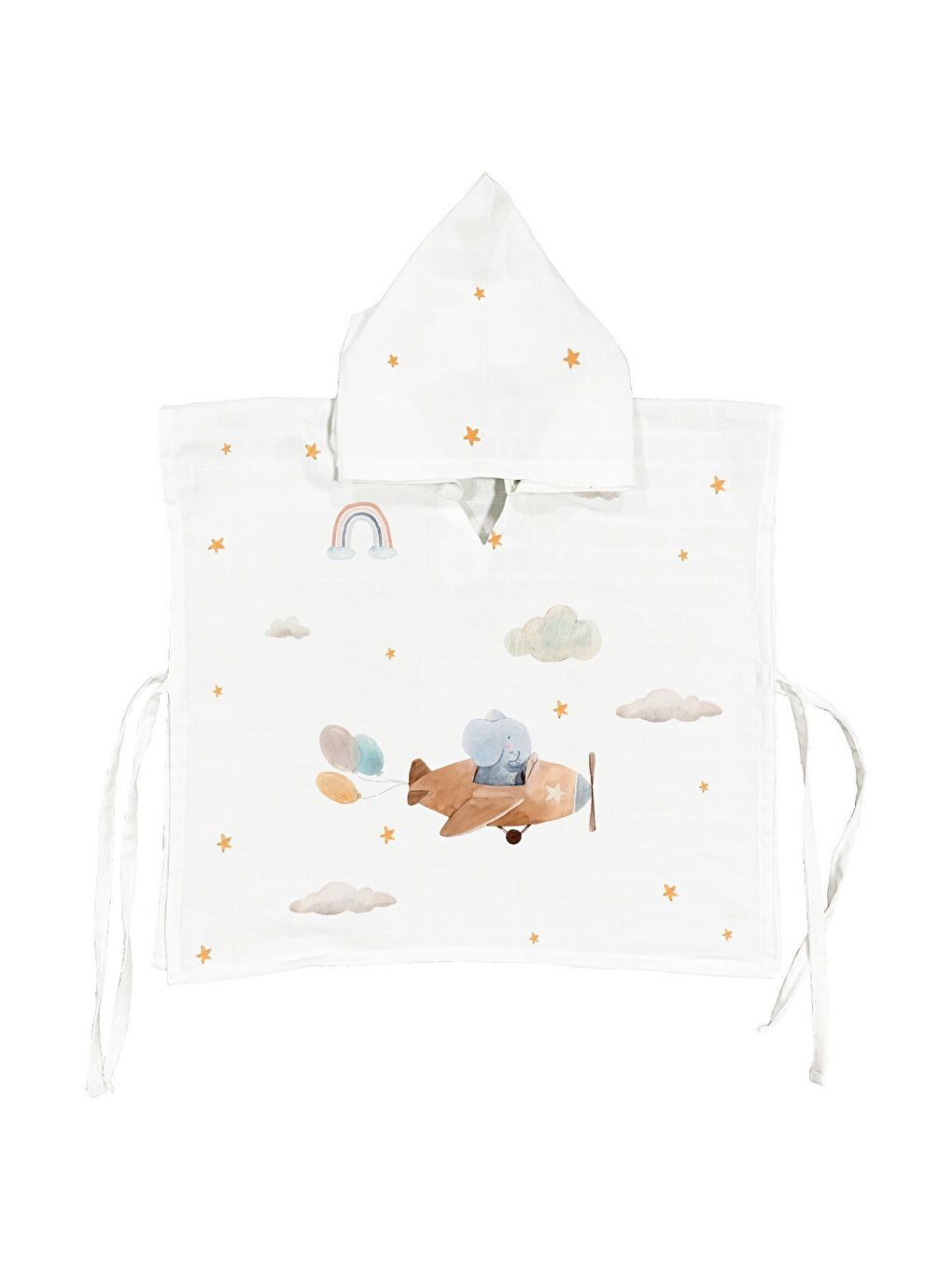 Beyaz Happy Tony %100 Pamuk Çocuk Müslin Panço 5-6