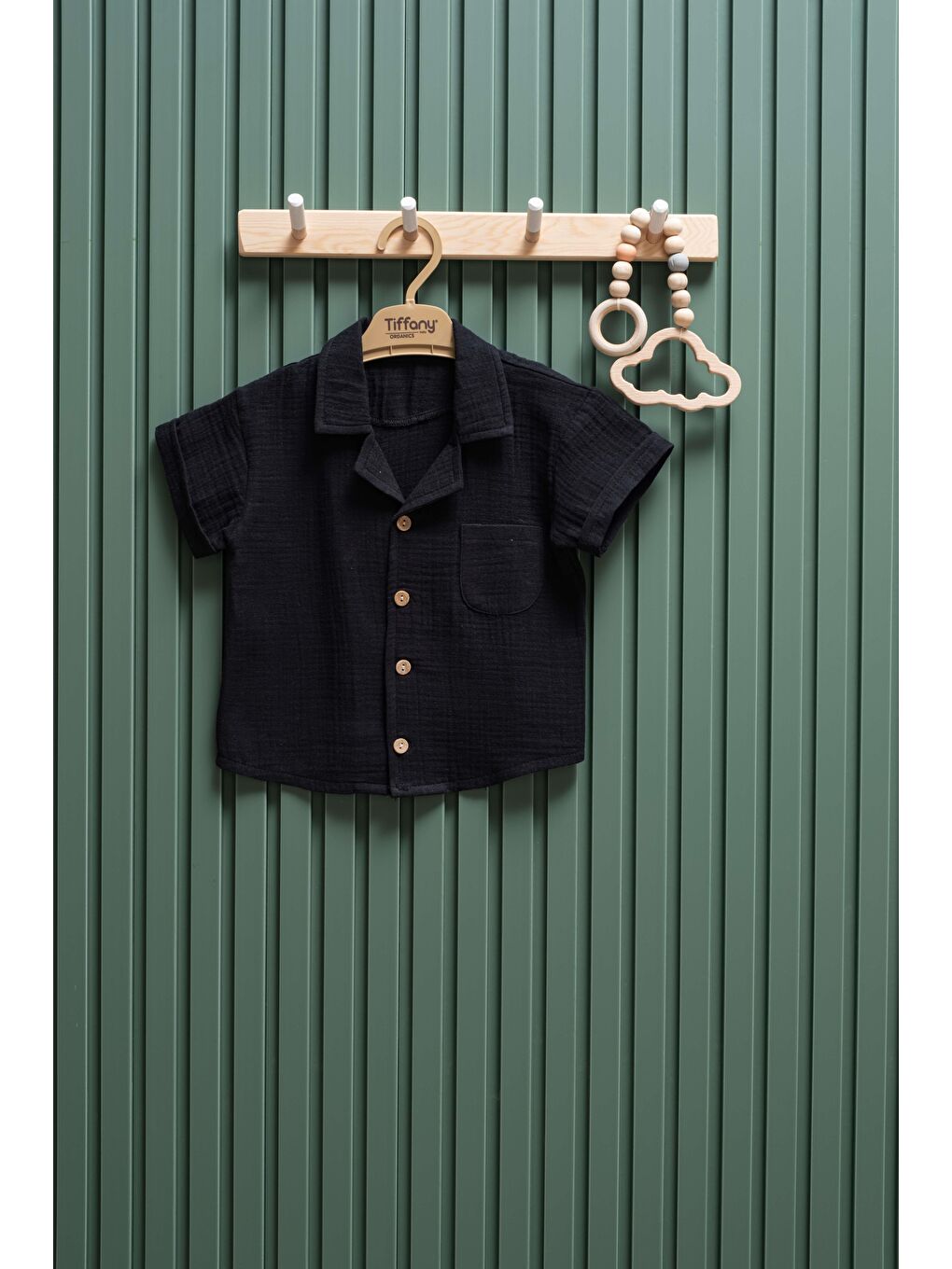Siyah Unisex Çocuk Müslin Kumaş Kısa Kollu Gömlek 6 Ay 3 Yaş