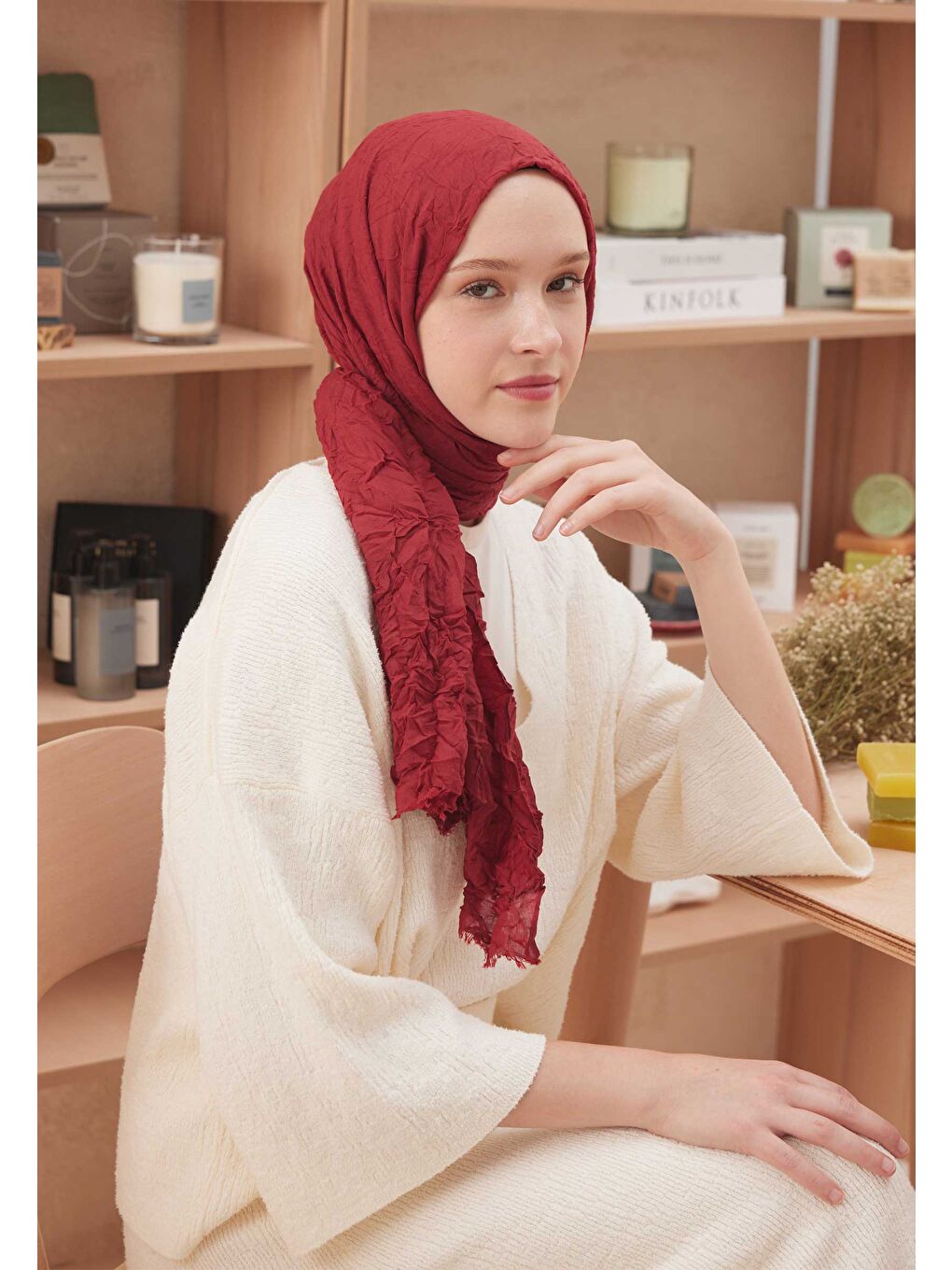 Vual Crash Şal Soft Kırmızı-1