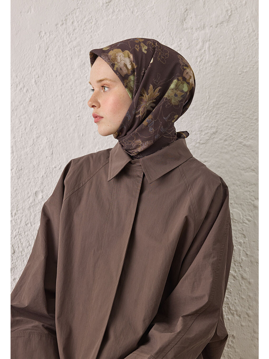 Kahverengi Delıa Desen Pamuk İpek Eşarp Kakao-3