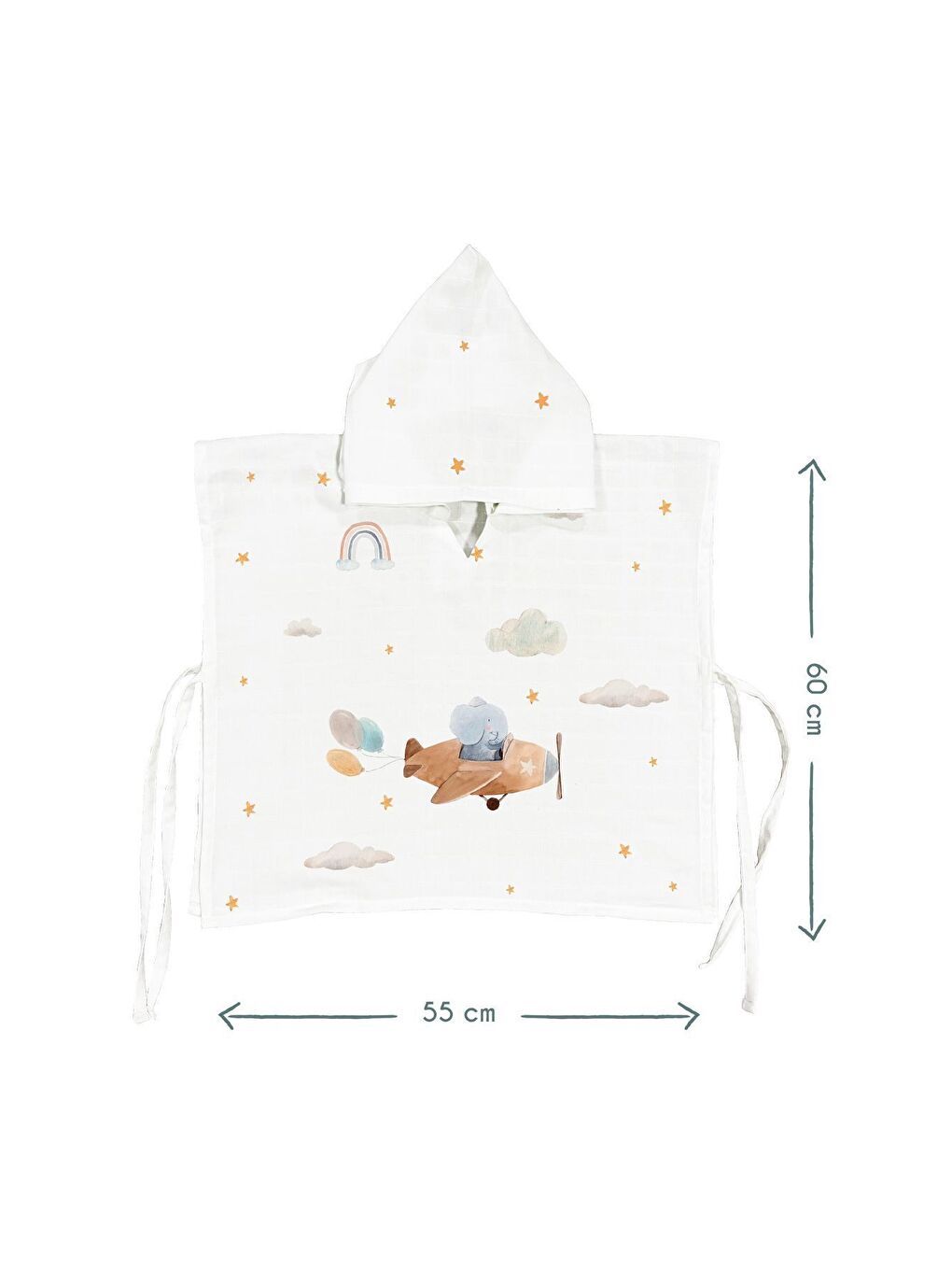 Beyaz Happy Tony %100 Pamuk Çocuk Müslin Panço 5-6-2