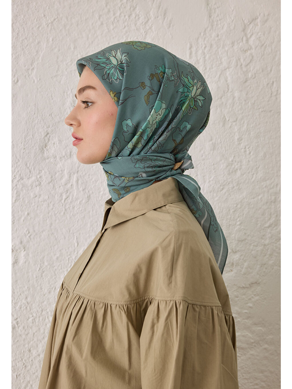 Delıa Desen Pamuk İpek Eşarp Deniz Yeşili-3