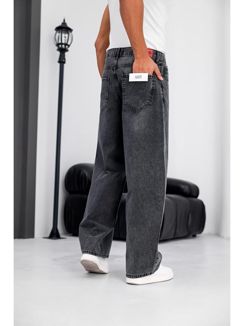 Gri Puertas Erkek Yüksek Bel Balon Baggy Fit Bol Kesim Jean Pantolon-7