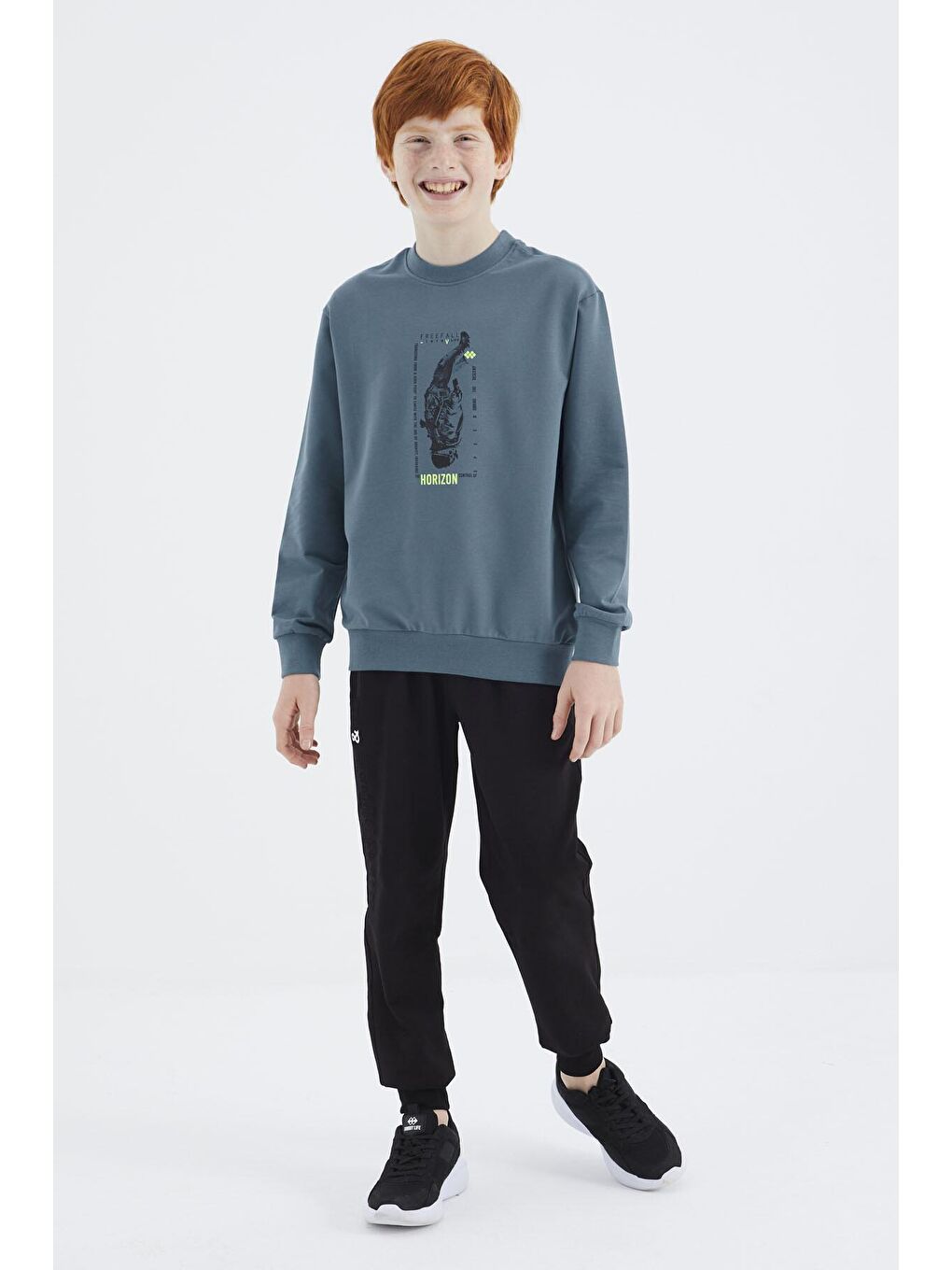 Orman Yeşili Baskılı Erkek Çocuk Sweatshirt - 11174-4