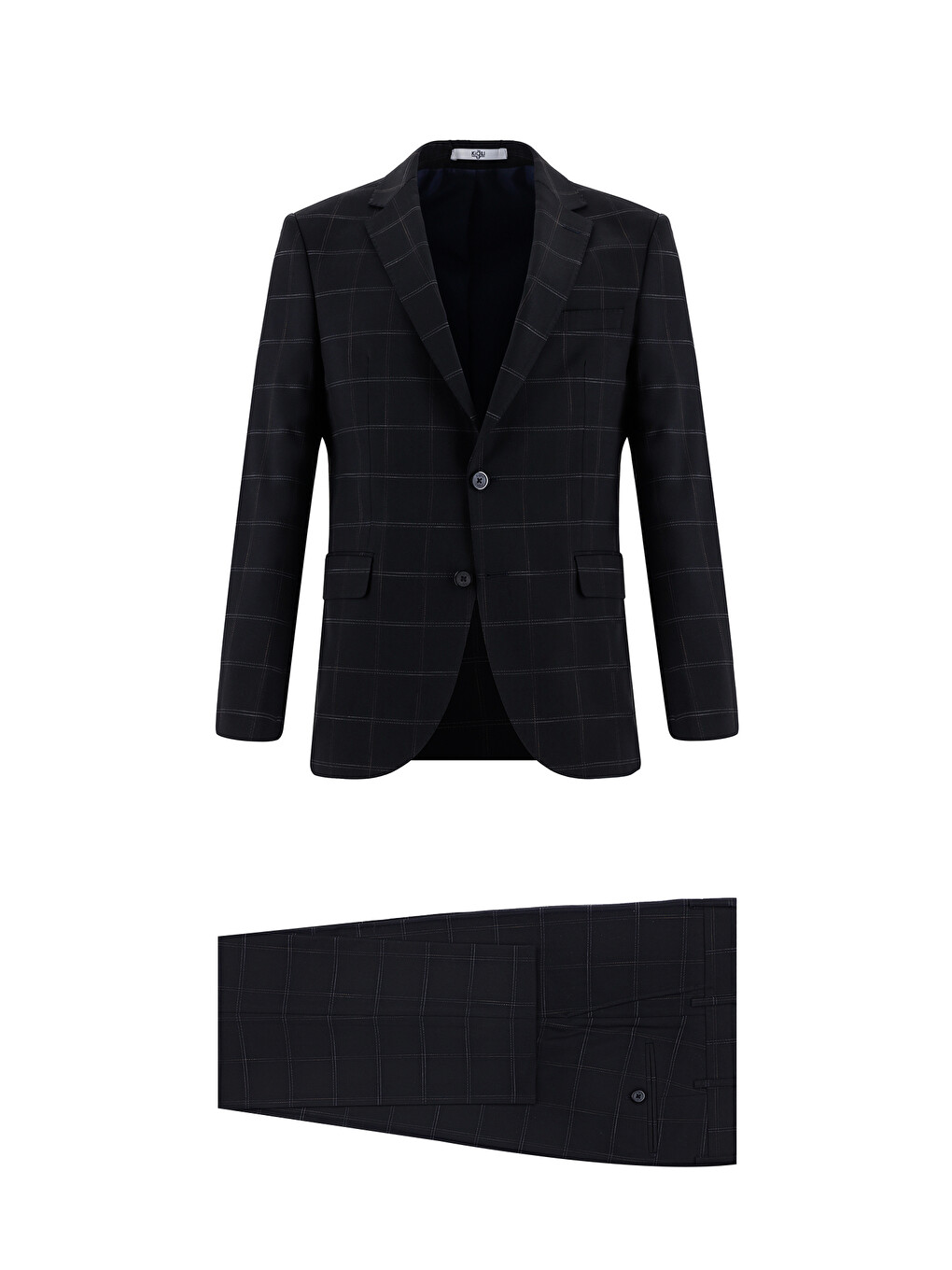 Lacivert Slim Fit Dar Kesim Klasik Ekose Takım Elbise