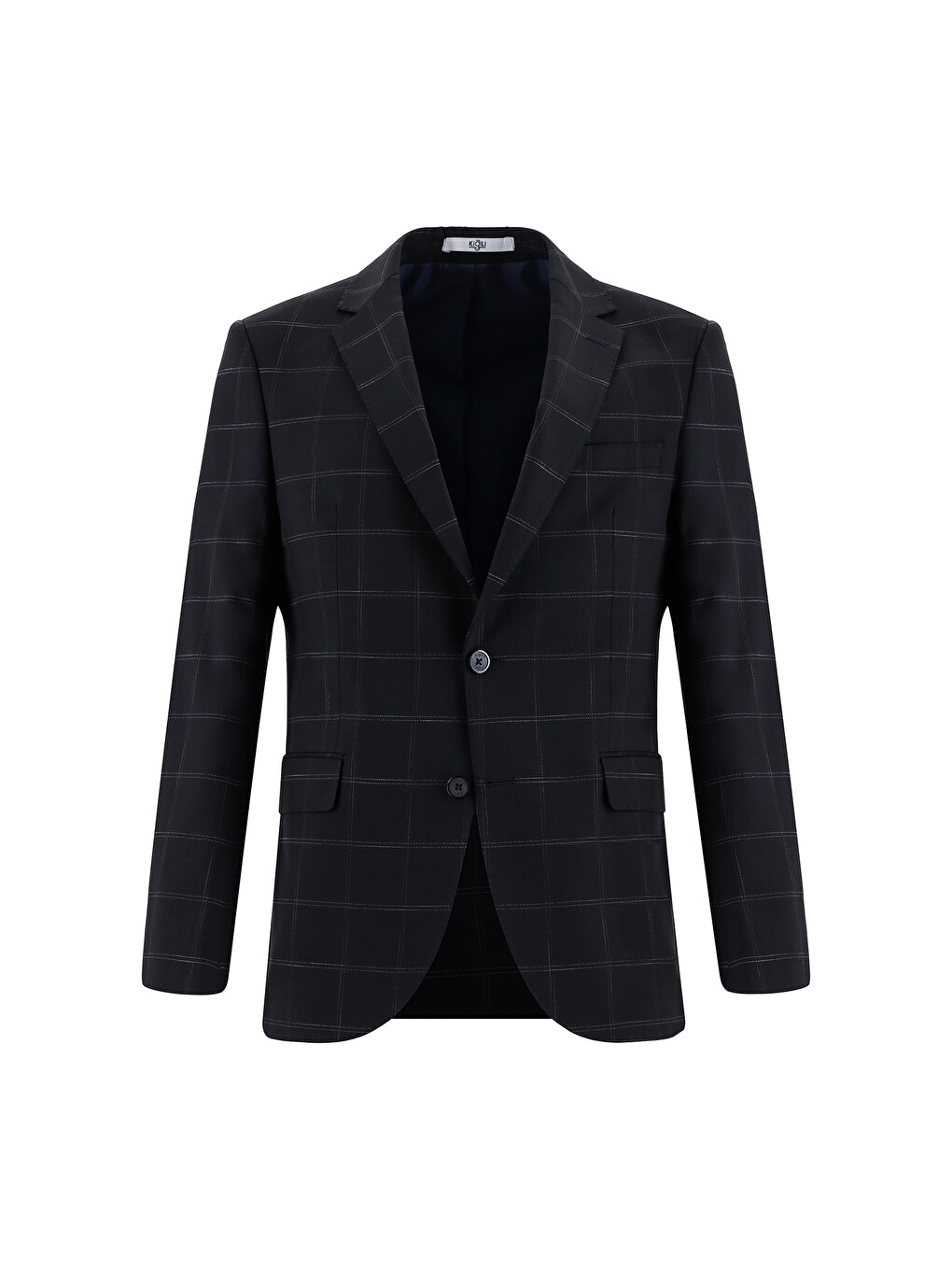 Lacivert Slim Fit Dar Kesim Klasik Ekose Takım Elbise-1