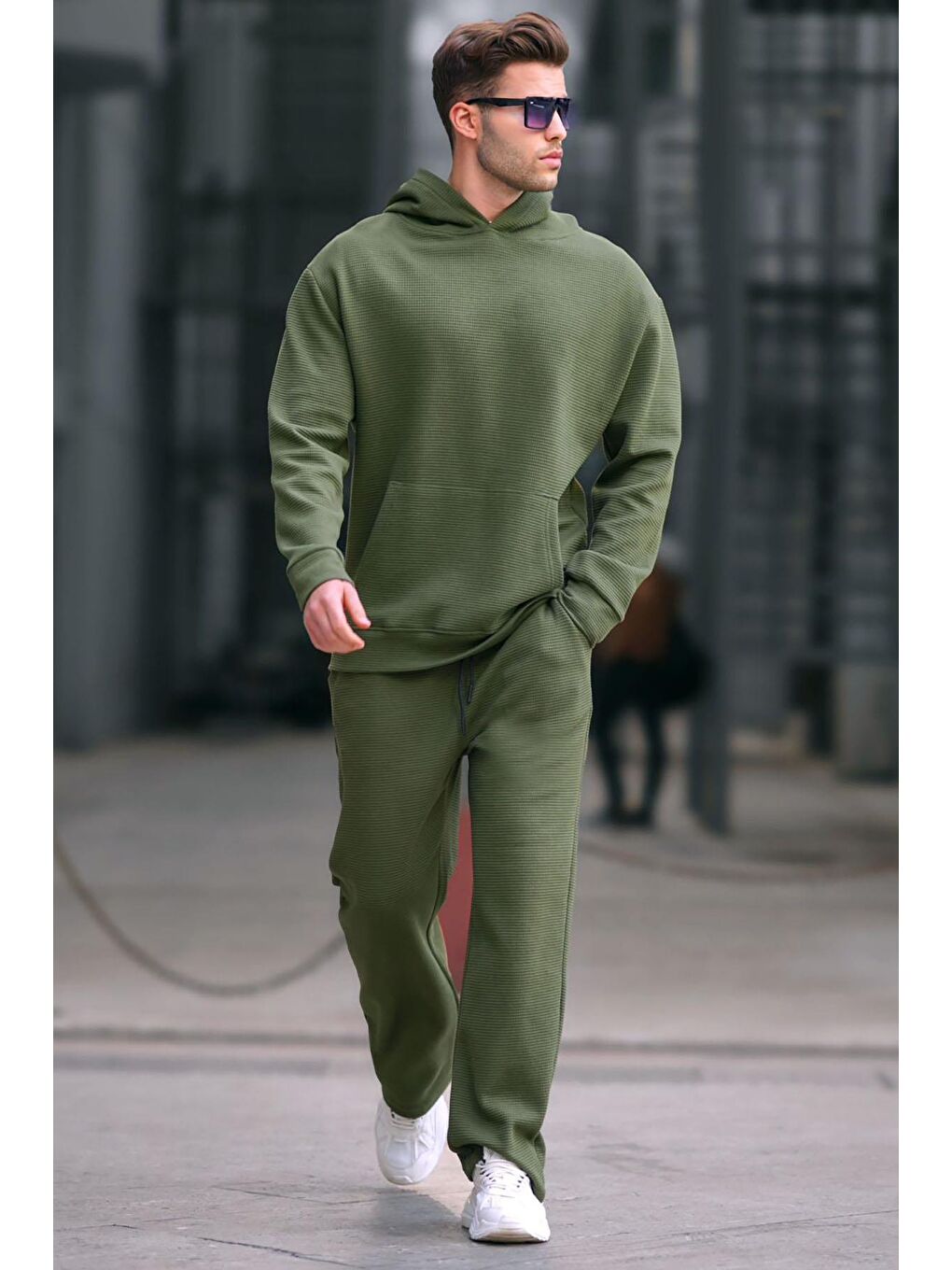 Haki Kapüşonlu Düz Paça Erkek Eşofman Takımı 5934