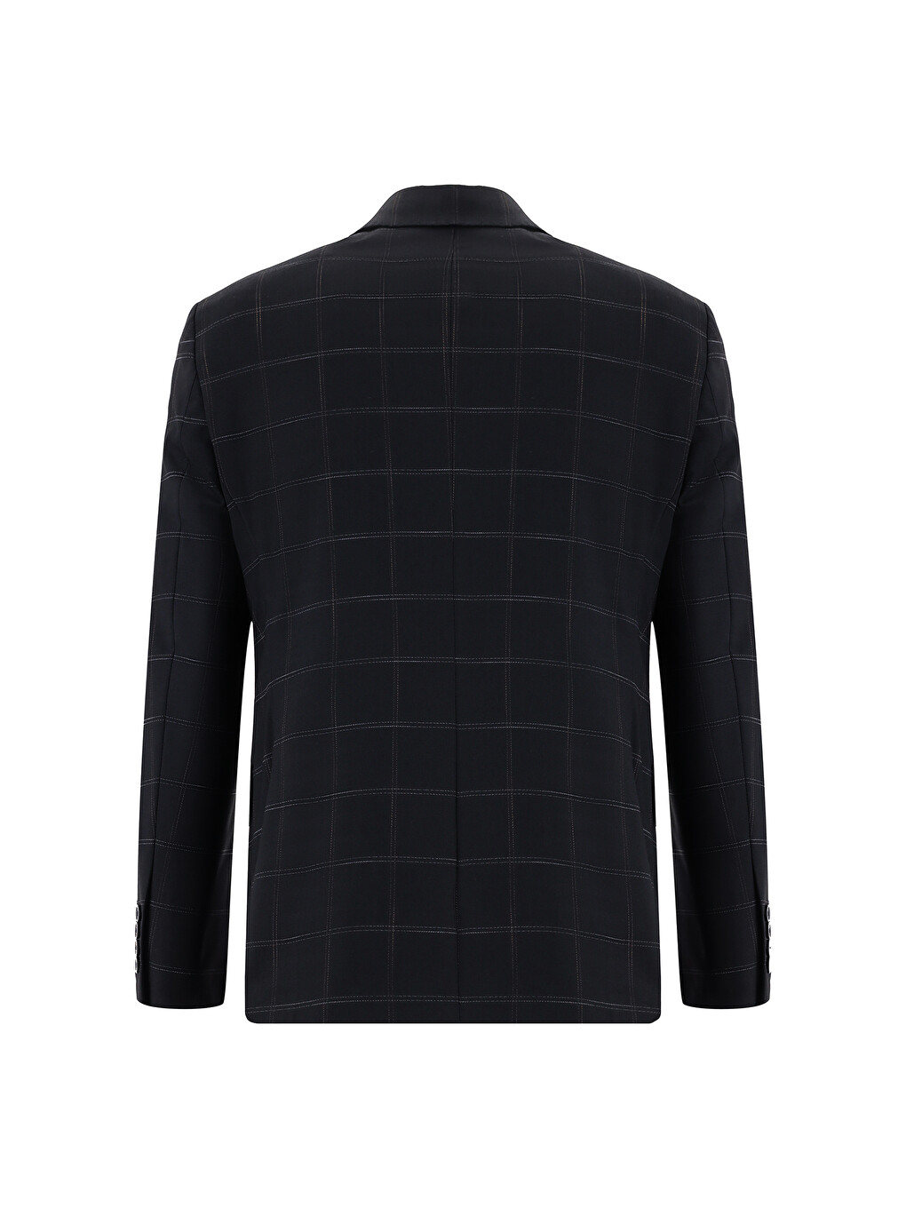 Lacivert Slim Fit Dar Kesim Klasik Ekose Takım Elbise-2
