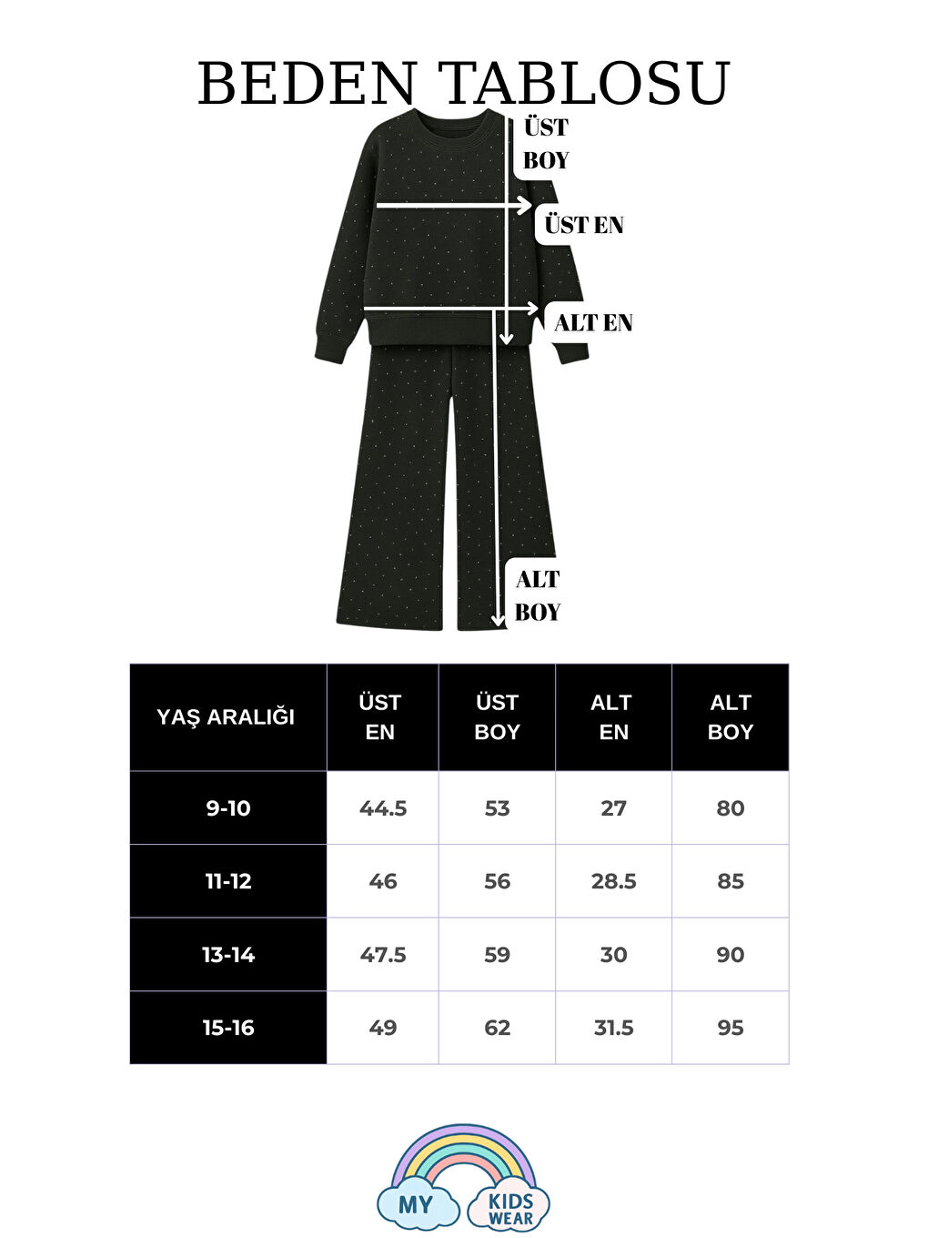 Siyah Kız Çocuk Taş Detaylı Salaş Bol Paça 2’li Eşofman Takımı 9-16 Yaş 12404-2