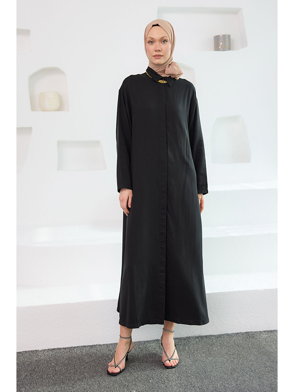 Kadın Eteği Bağlamalı Elbise Siyah-2