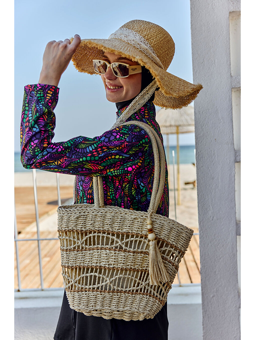 Hasır Çanta Plaj Çantası 020 Bej01-1