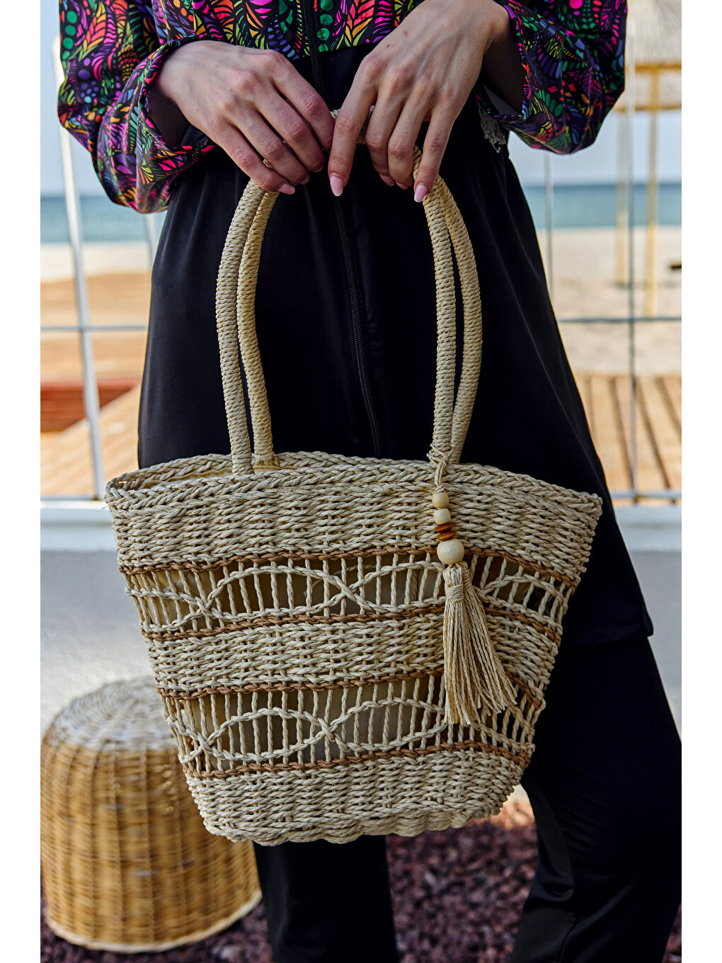 Hasır Çanta Plaj Çantası 020 Bej01-3