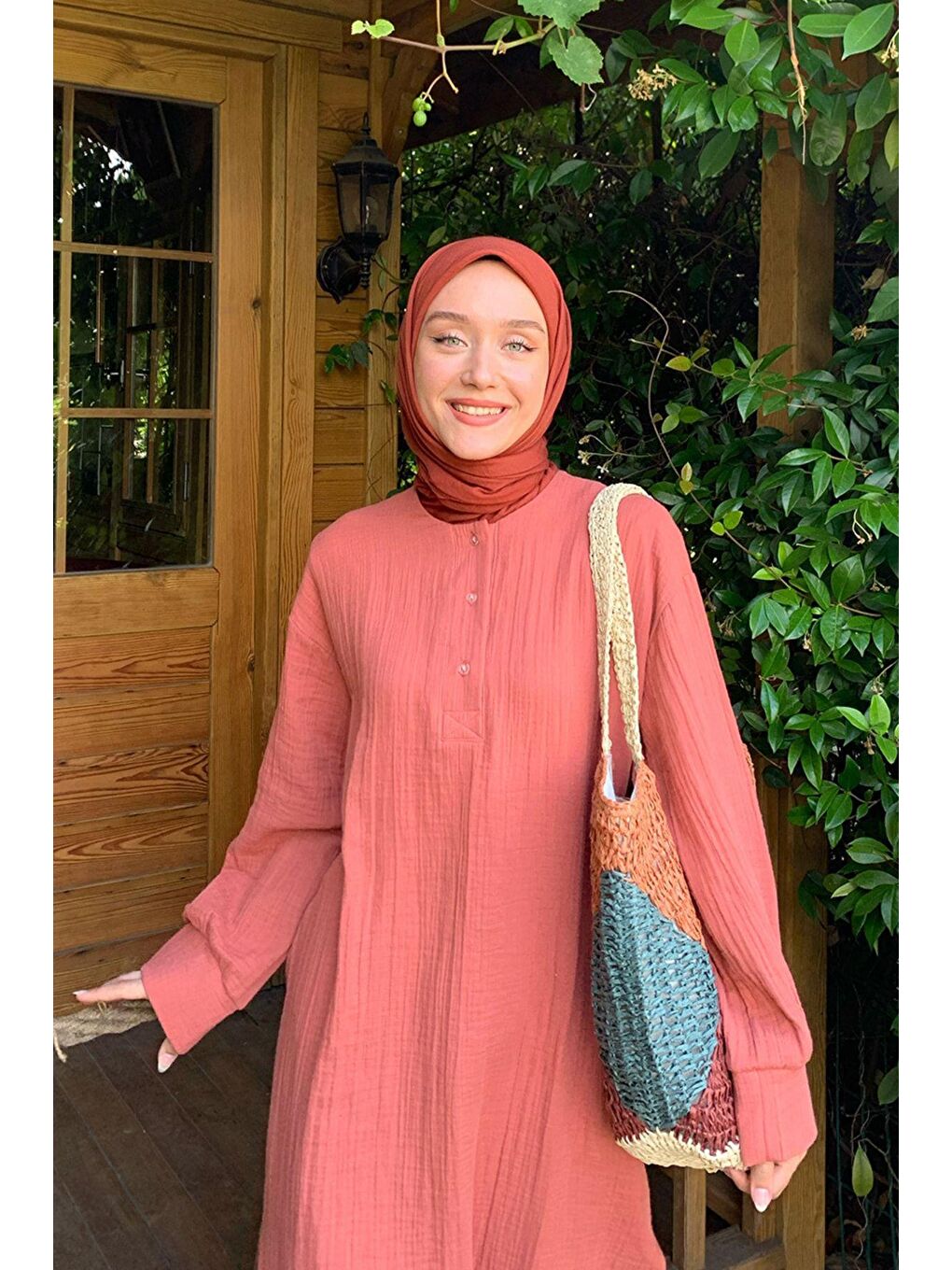 Kahverengi Kiremit Patlı Uzun Tunik Takım-3