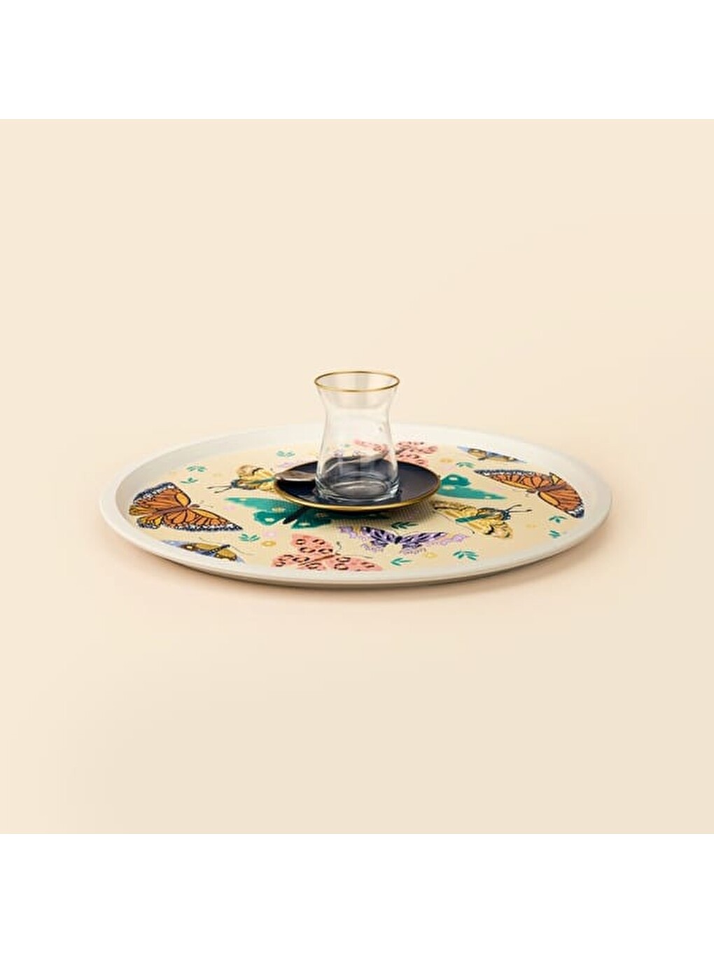 Karışık Kitchen Butterfly Yuvarlak Tepsi - Renkli - 36x36 cm-1