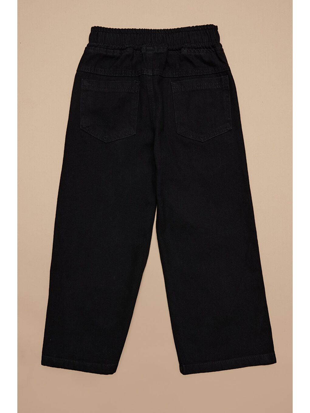 Siyah %100 Pamuk Beli Lastikli Taşlı Kalp Nakışlı Kız Çocuk Pantolon-3